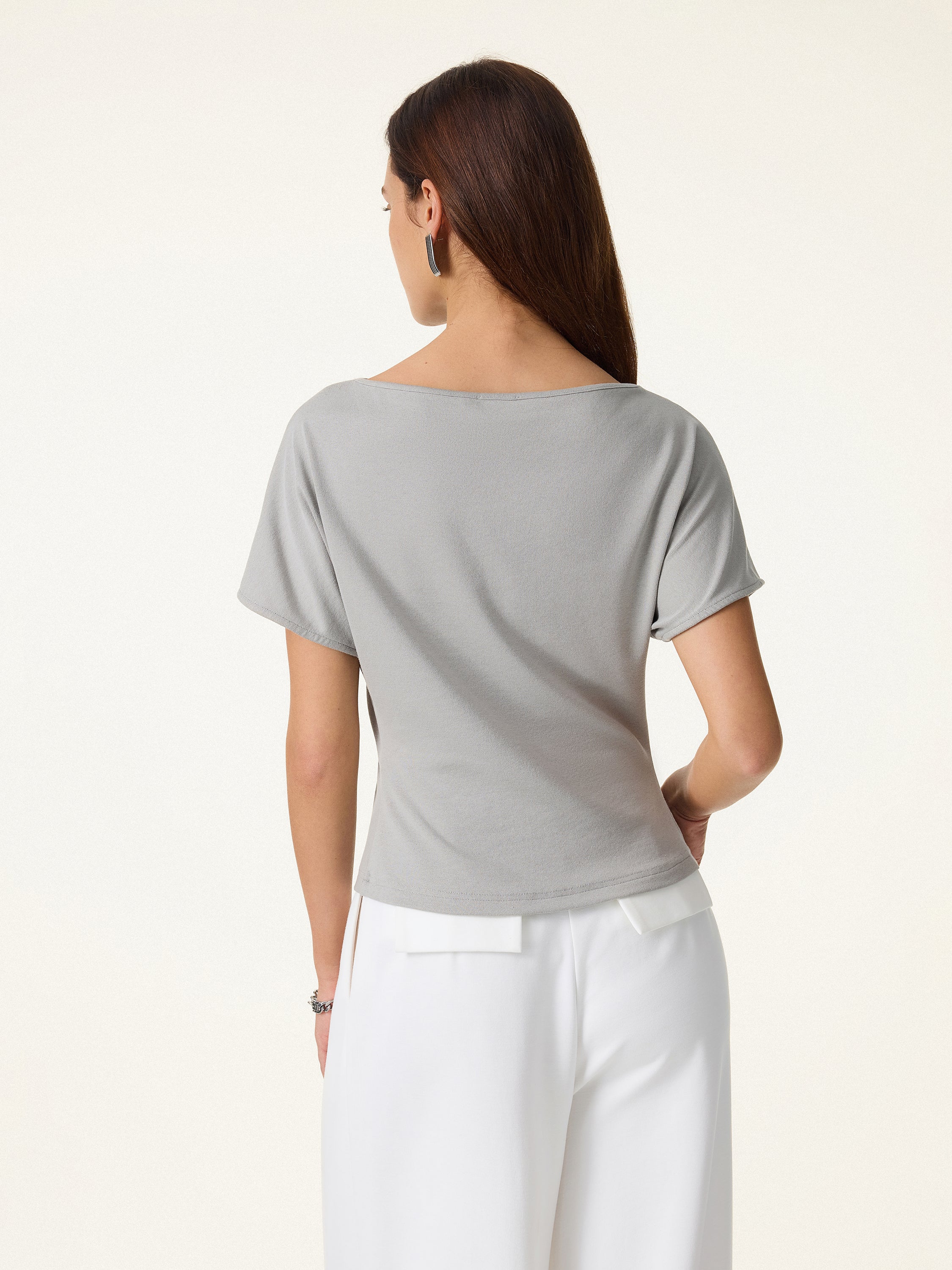 2Pcs Set Boatneck Angled Tee & Mid Rise Wide Leg Trousers - Image 9
