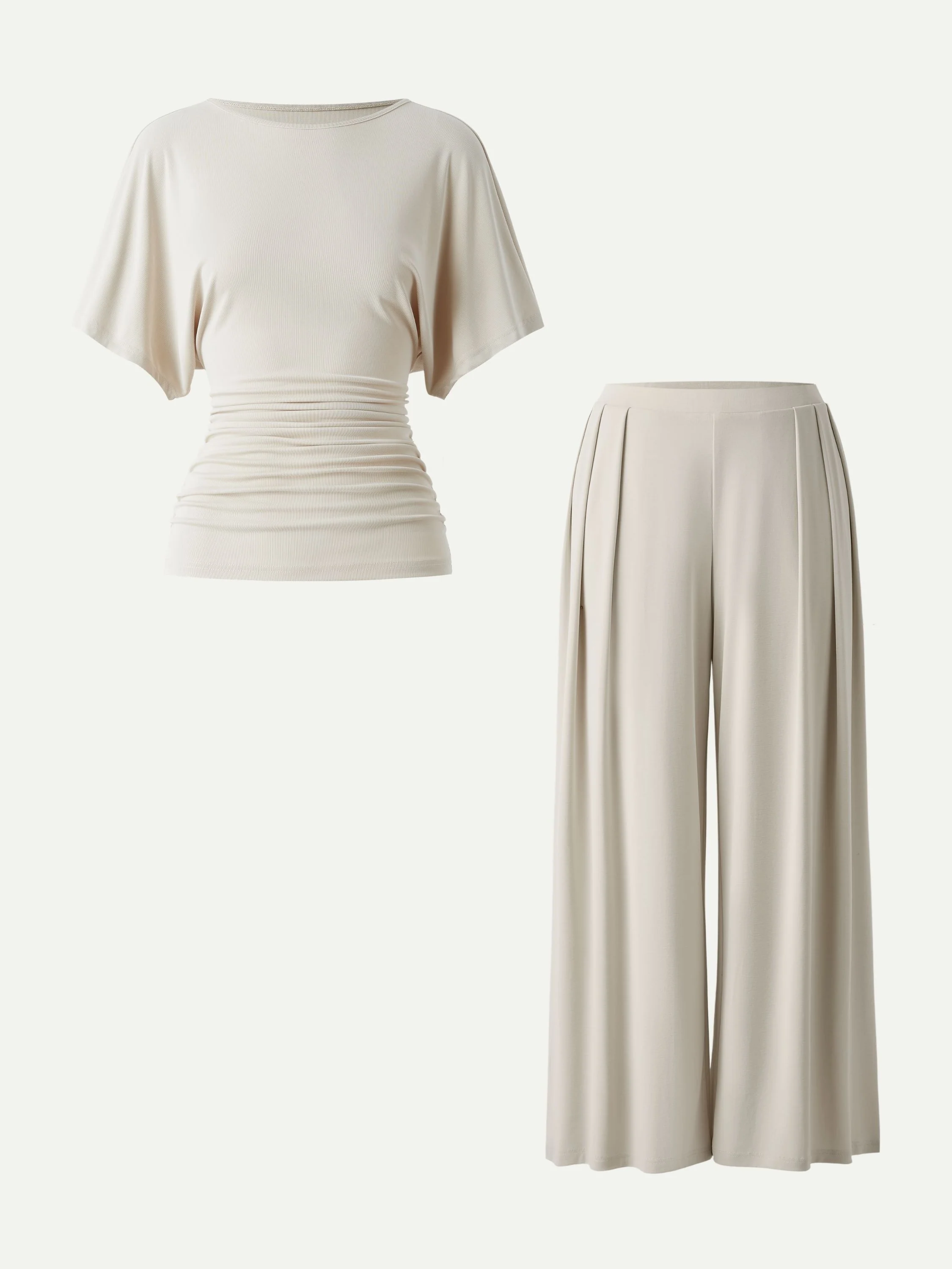 2Pcs Set Boatneck Batwing Sleeve Top & Wide Leg Palazzo Pant with Pockets - Image 2