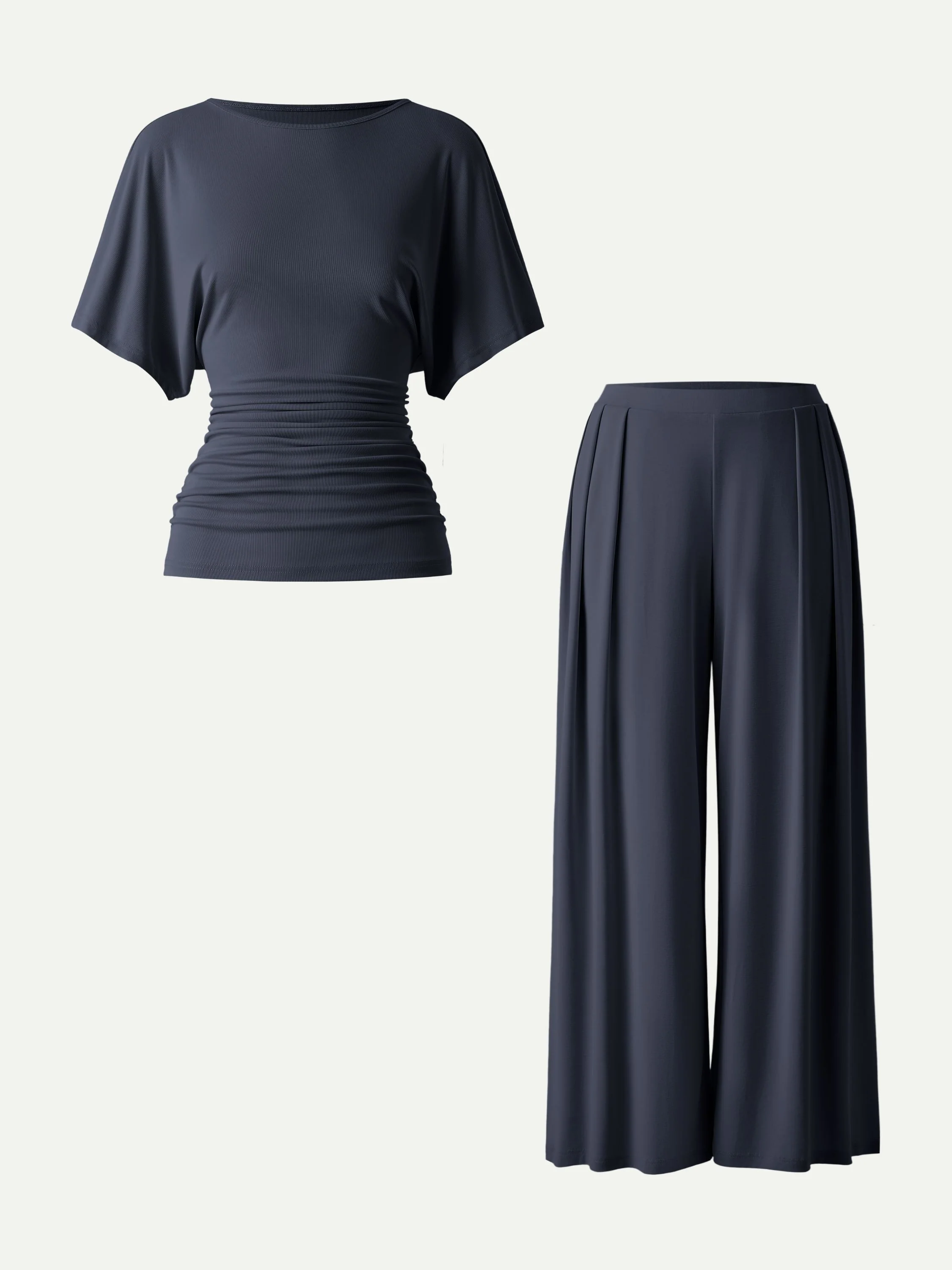 Effortless Boatneck Batwing Sleeve Side Ruched Top - Image 4