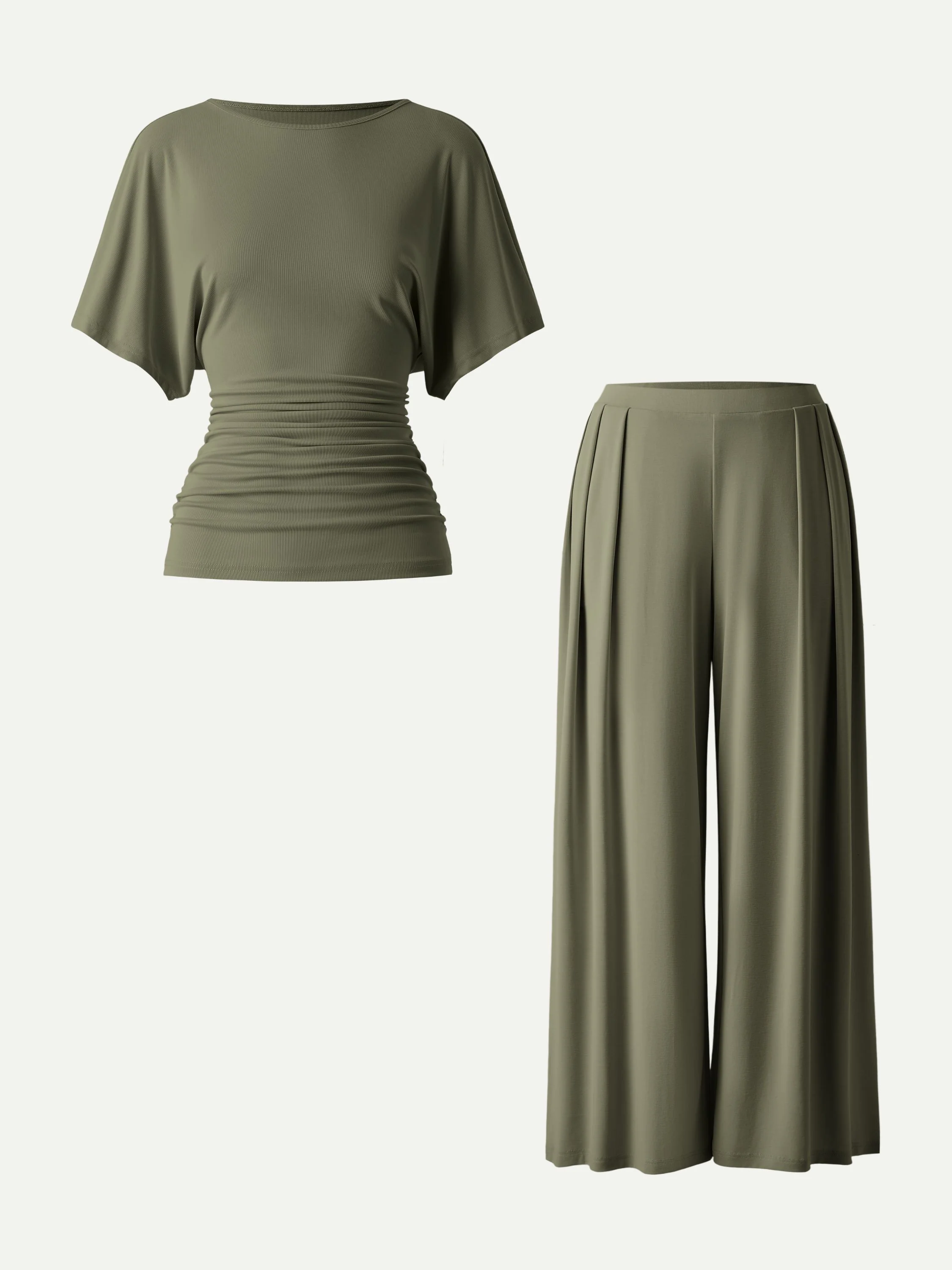 Effortless Boatneck Batwing Sleeve Side Ruched Top - Image 5