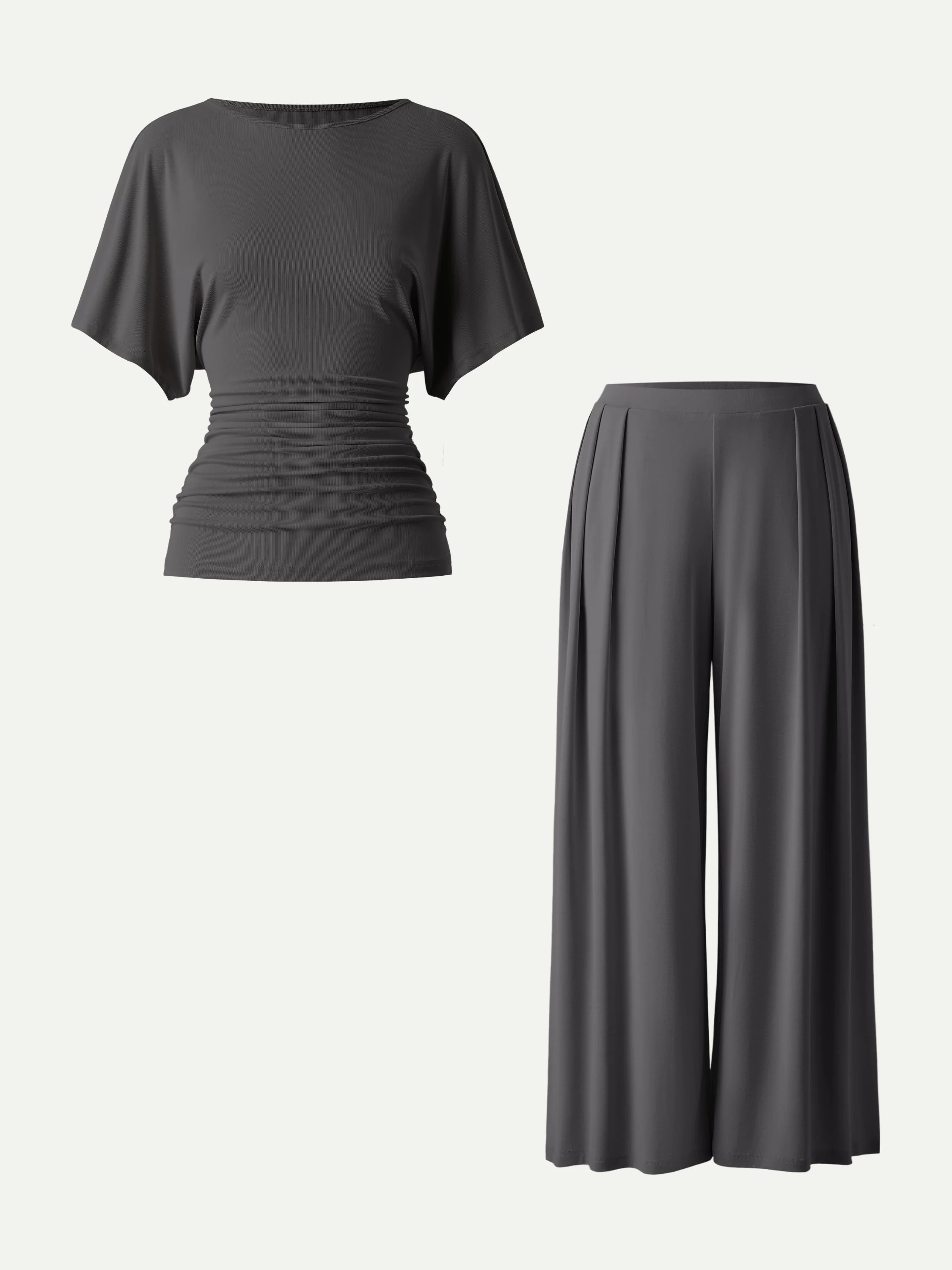 2Pcs Set Boatneck Batwing Sleeve Top & Wide Leg Palazzo Pant with Pockets - Image 7