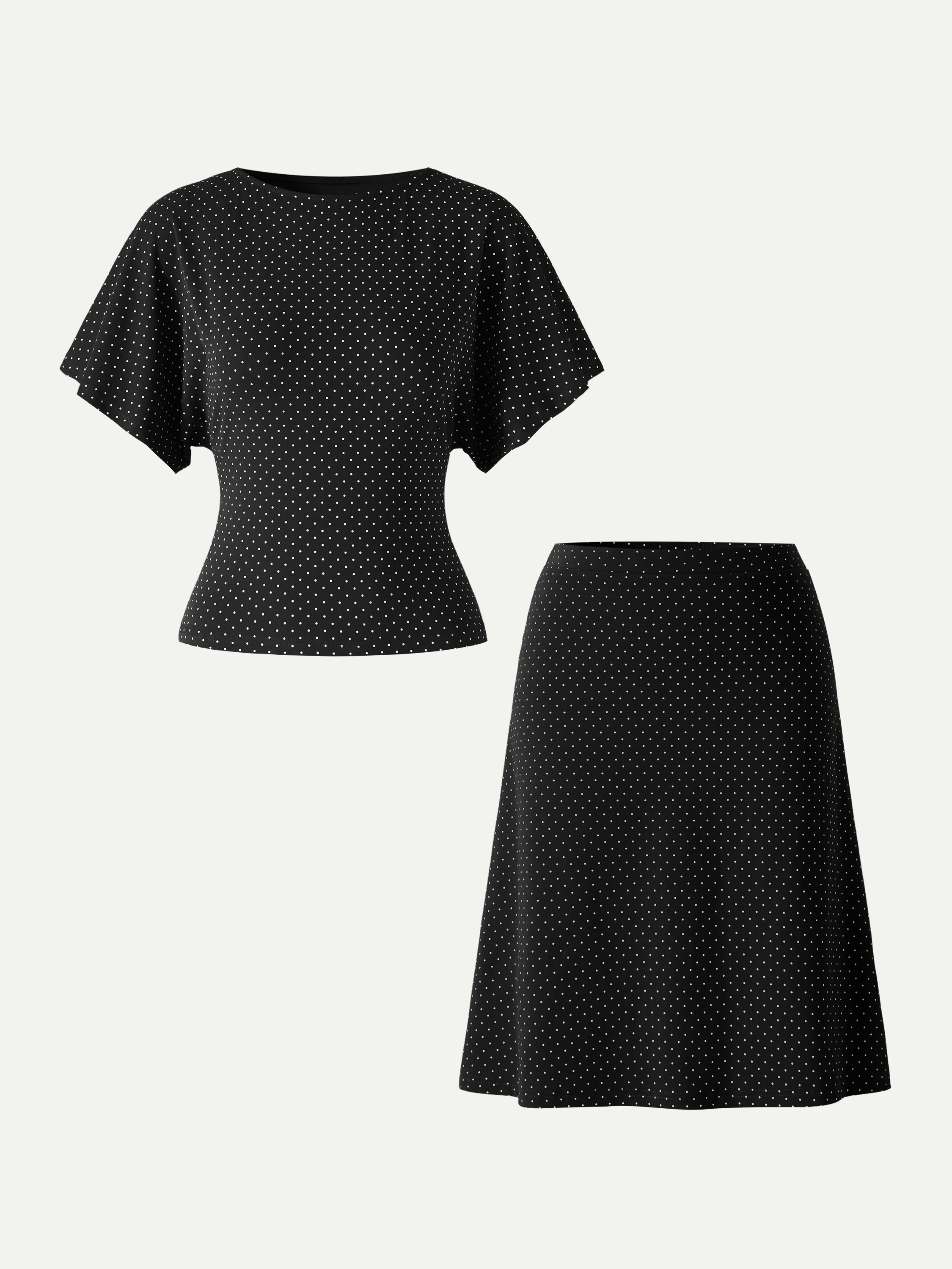 Soft Stretch Cotton Boatneck Flutter Sleeves Polka Dot Top Limited Edition - Image 5