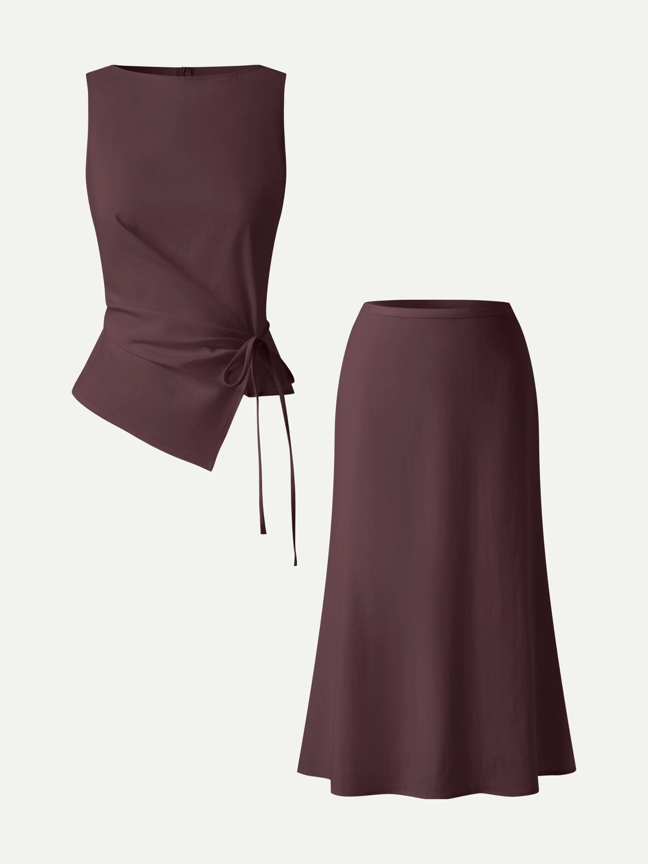 2Pcs Set Boatneck Waist-Defined Top & Maxi Flared Pull-On Skirt - Image 13