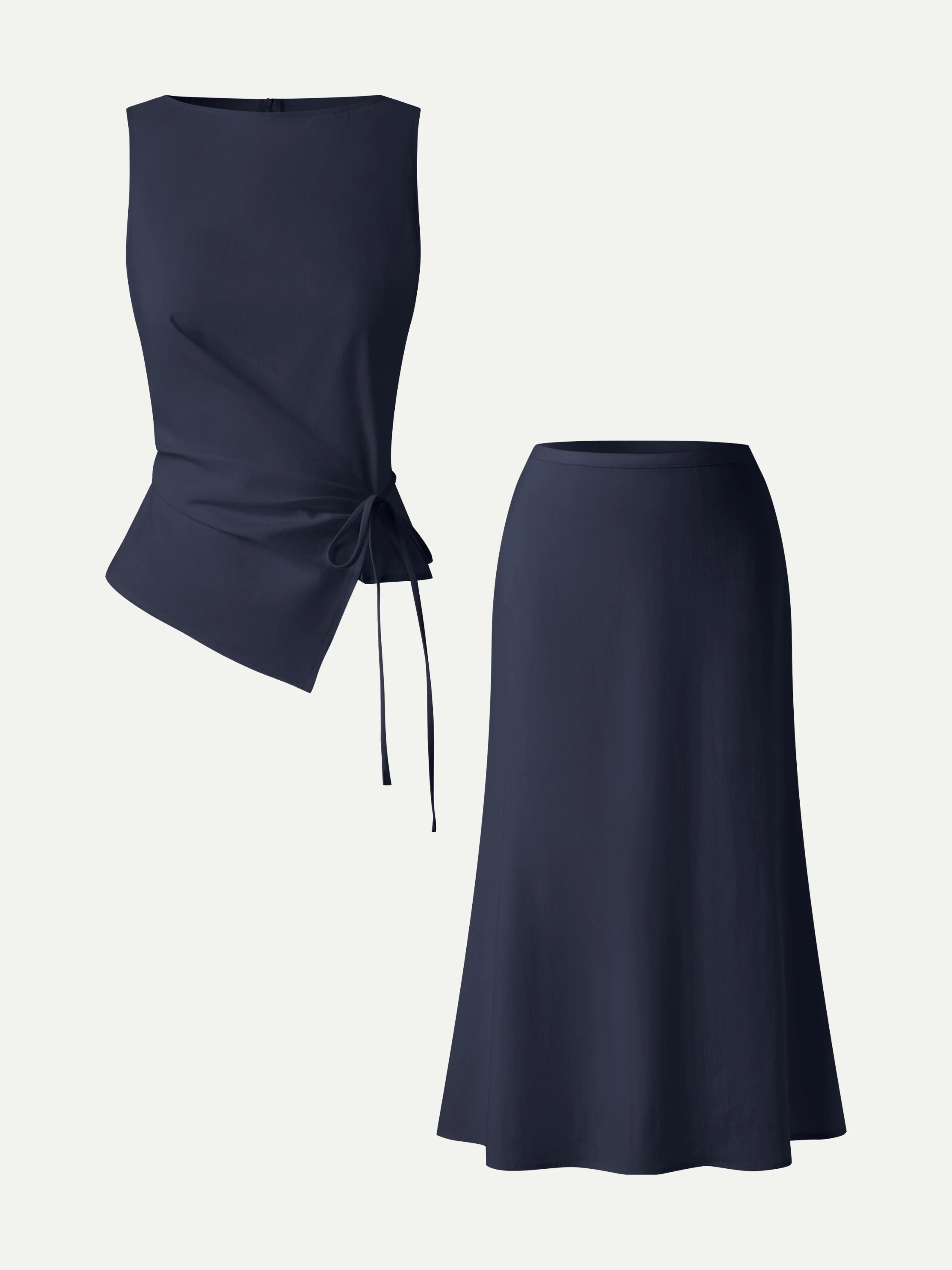2Pcs Set Boatneck Waist-Defined Top & Maxi Flared Pull-On Skirt - Image 15