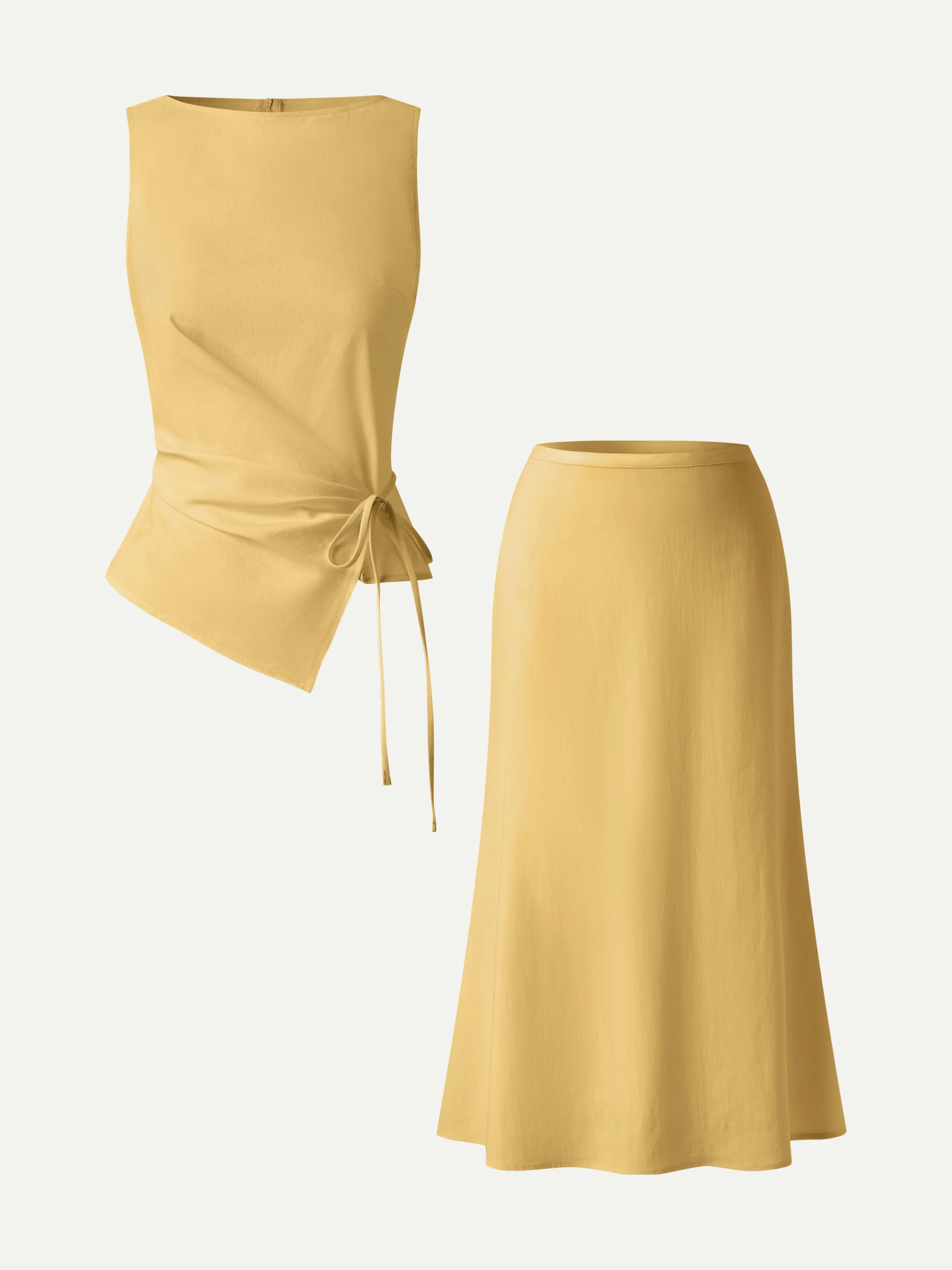2Pcs Set Boatneck Waist-Defined Top & Maxi Flared Pull-On Skirt - Image 2