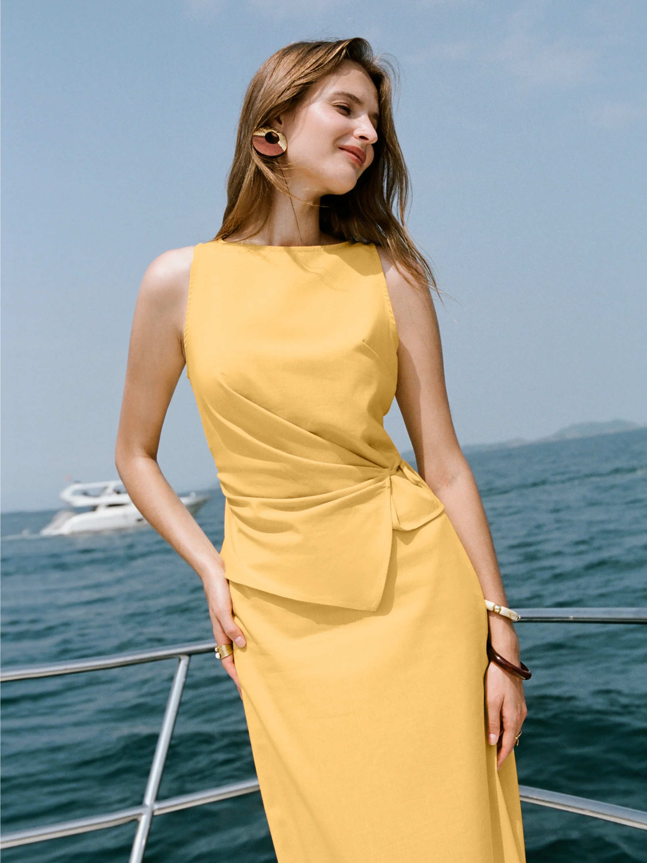 2Pcs Set Boatneck Waist-Defined Top & Maxi Flared Pull-On Skirt - Image 7