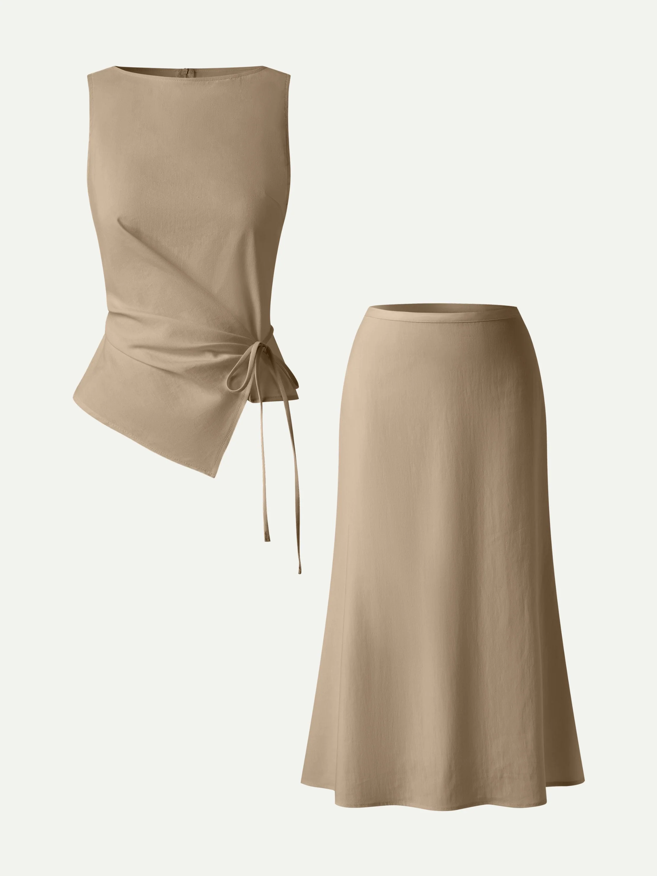 2Pcs Set Boatneck Waist-Defined Top & Maxi Flared Pull-On Skirt - Image 9
