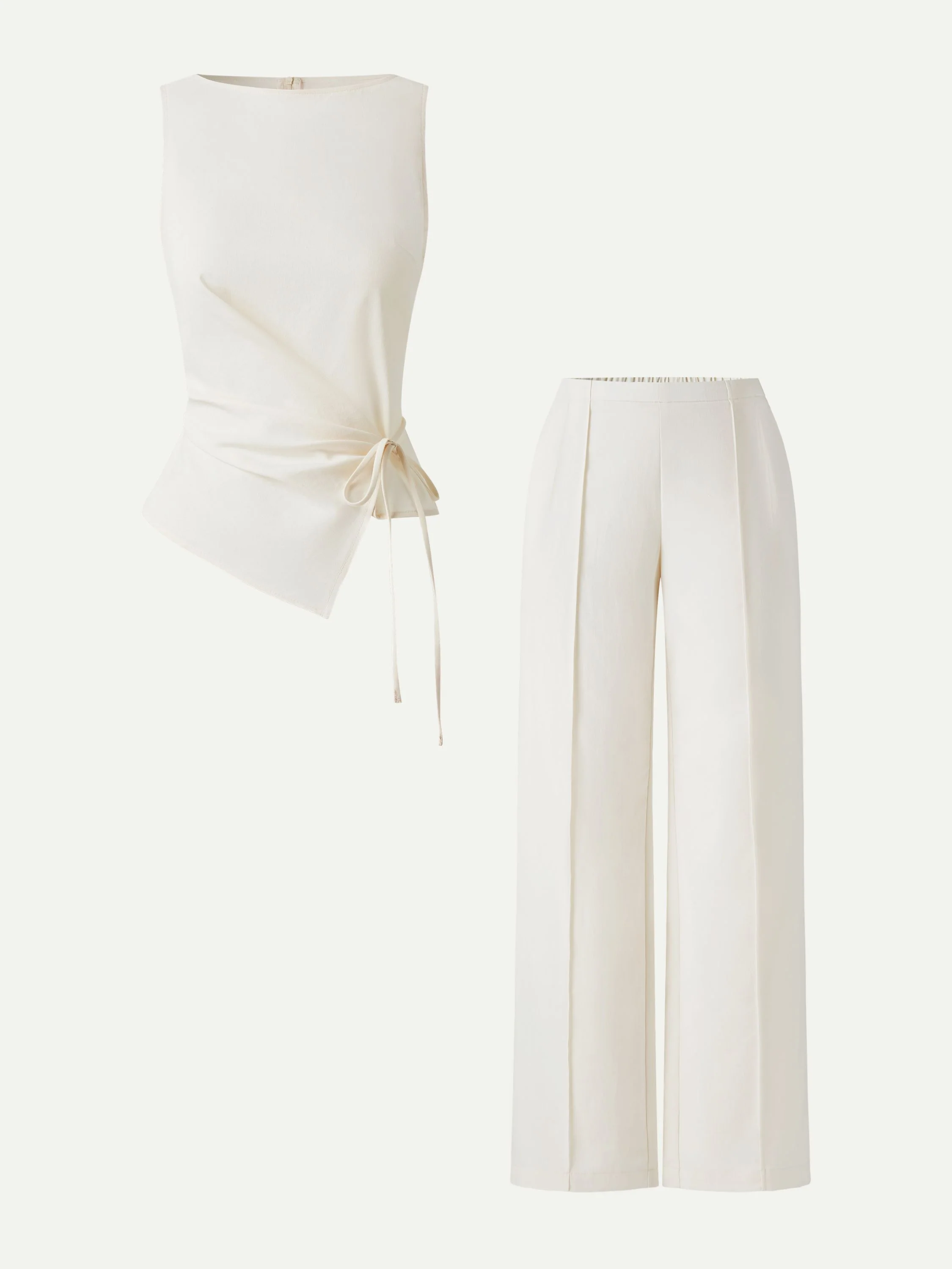 2Pcs Set Boatneck Waist-Defined Top & Pintuck Wide Leg Pant - Image 4