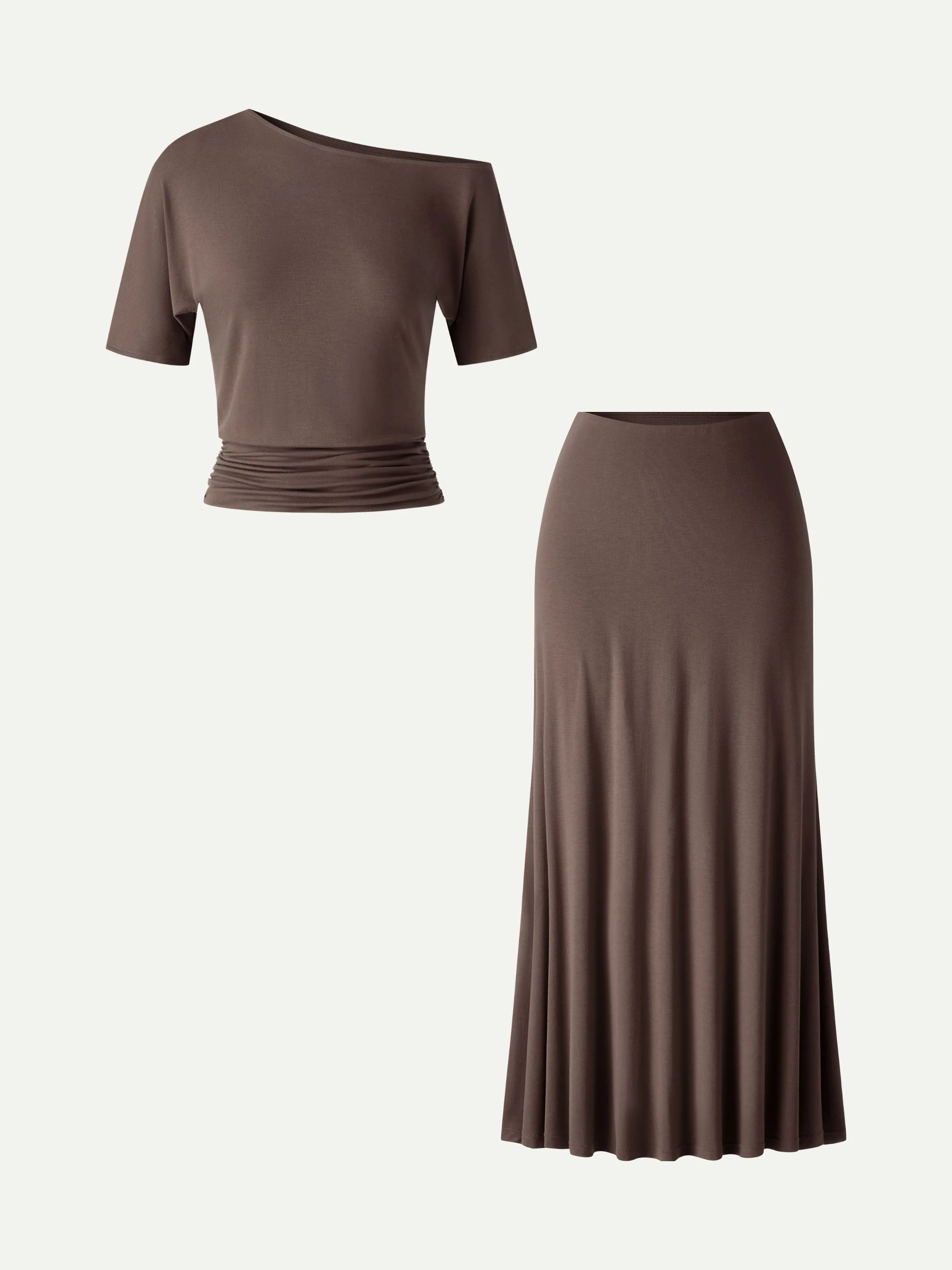 2Pcs Set CoolTouch Short Sleeve Top & Maxi Flared Skirt - Image 7