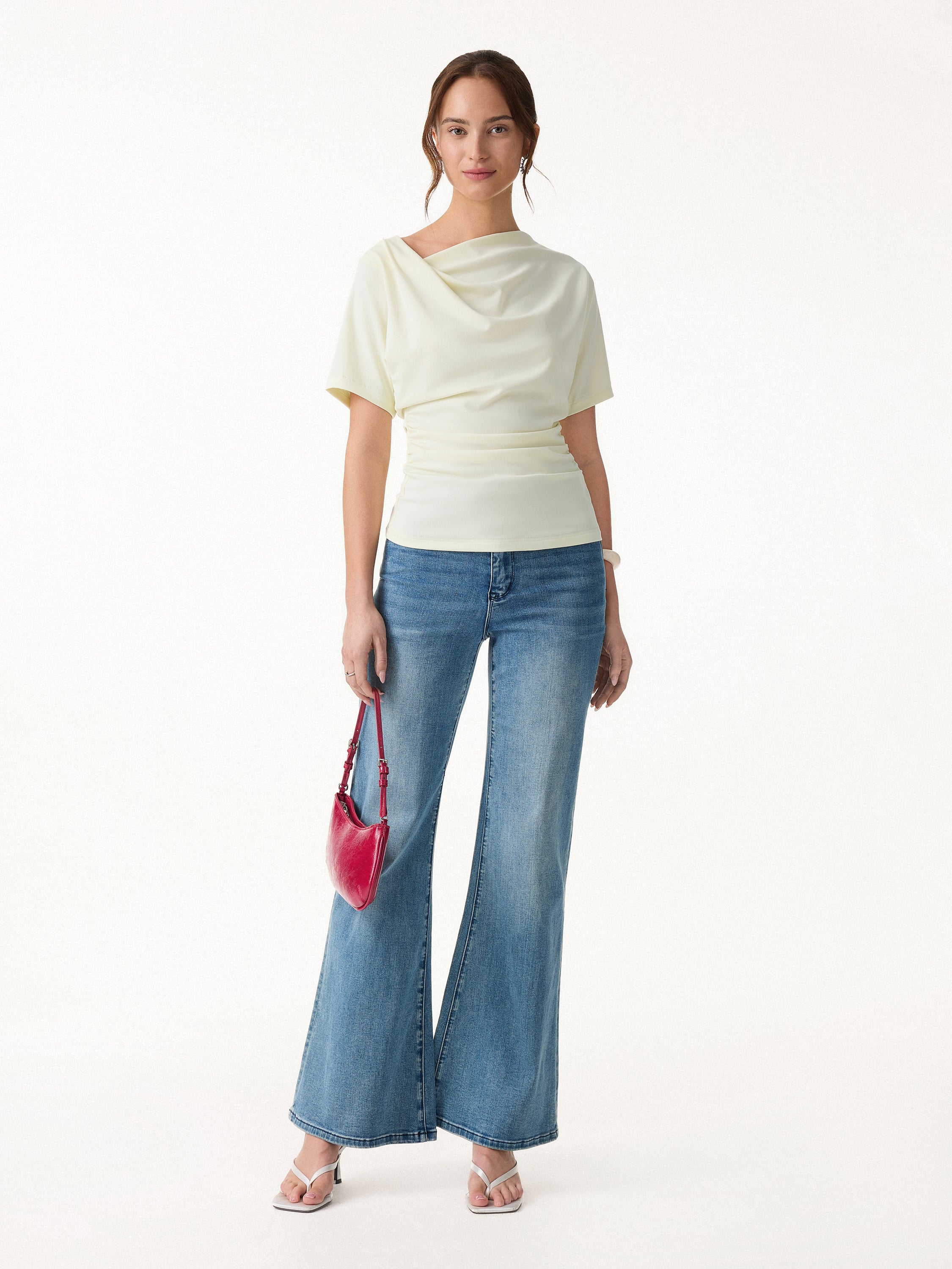 2Pcs Set Cowl Neck Ruched Top & Wide Leg Palazzo Pant with Pockets - Image 11