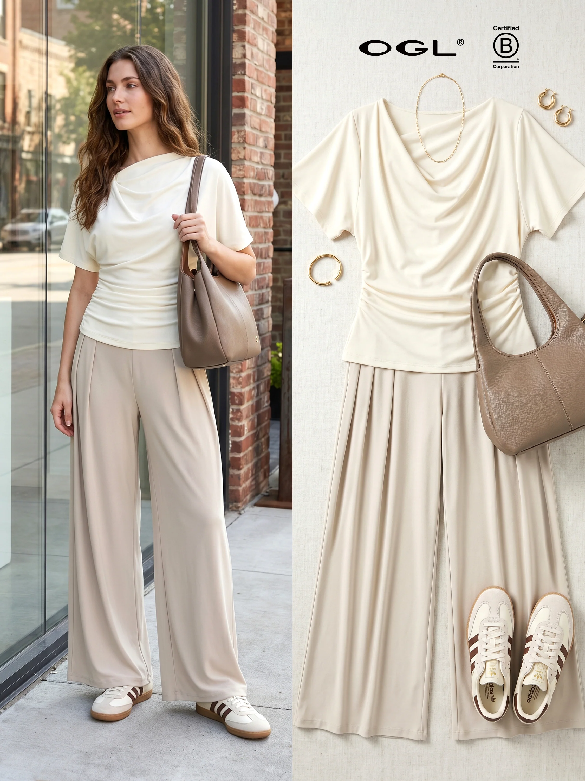 Asymmetrical Cowl Neck Ruched Top - Image 5