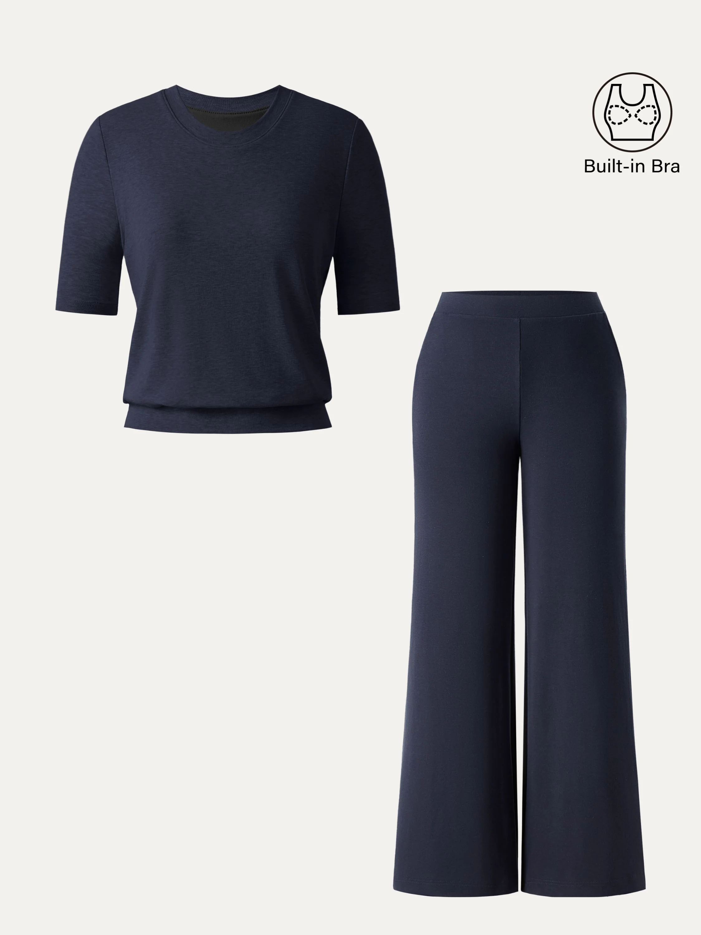 2Pcs Set Petite Wide Leg Pant with Pockets & Crewneck Bra Top - Image 2
