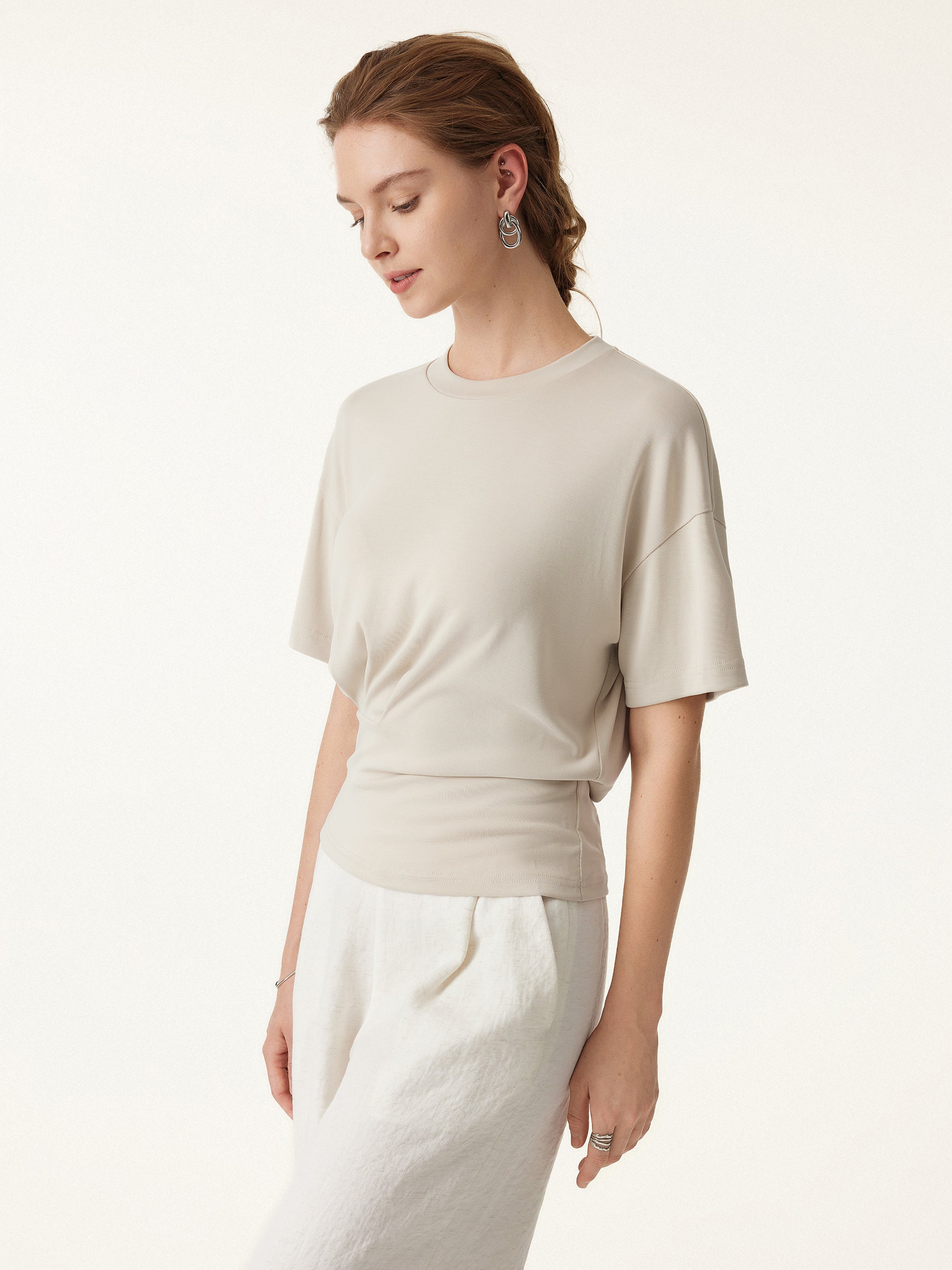 2Pcs Set Crewneck Short Sleeve Tee & Mid Rise Pleated Wide Leg Pant with Pockets - Image 11