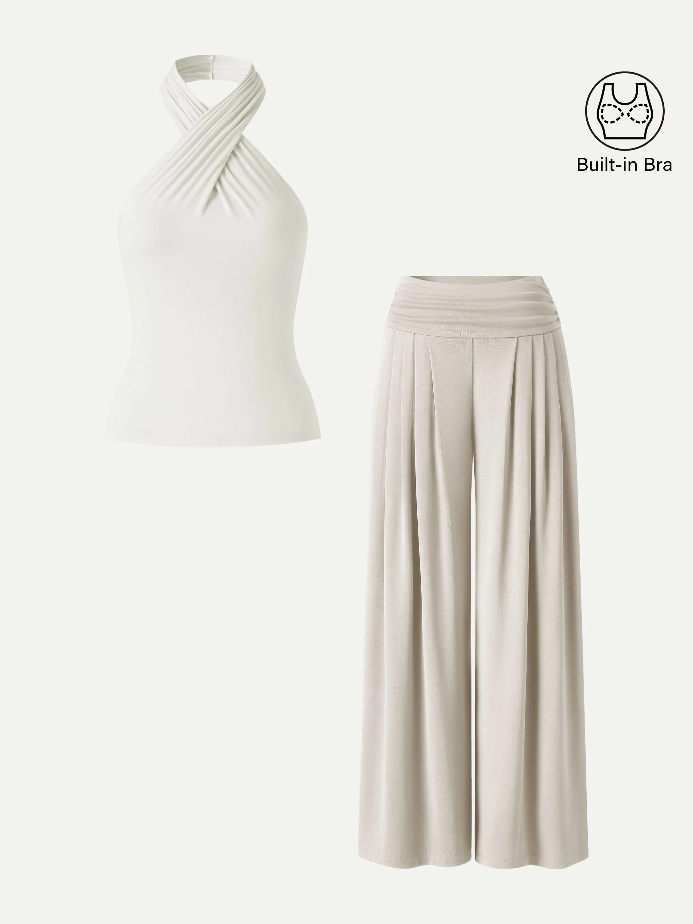 2Pcs Set Criss Cross Bra Top & Tucked Palazzo Pants with Pockets - Image 4