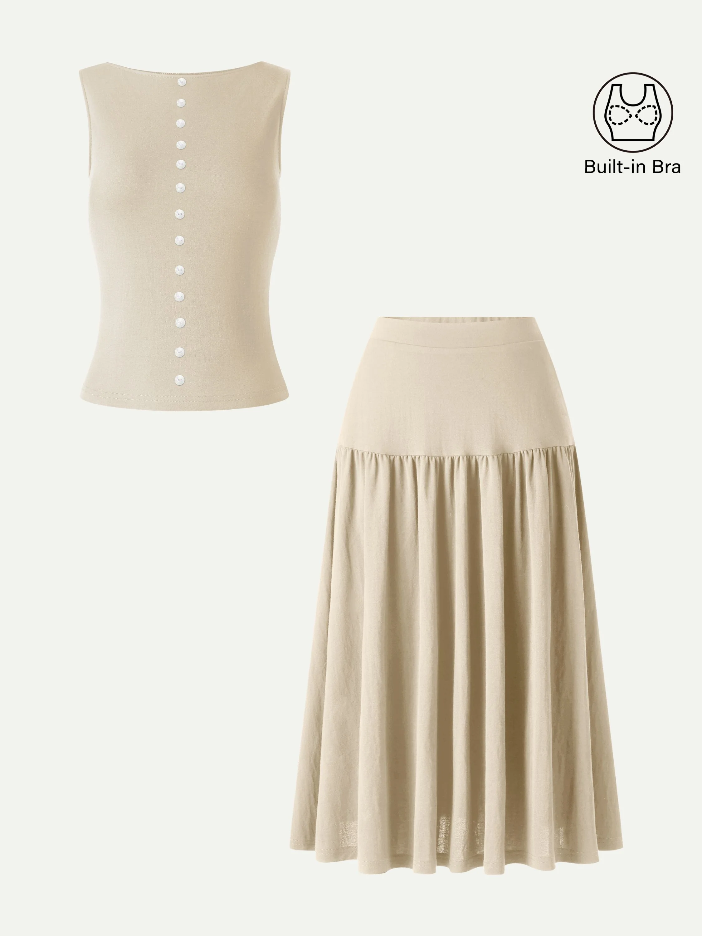 2Pcs Set Cropped Bra Top & Midi Skirt with Pockets - Image 10