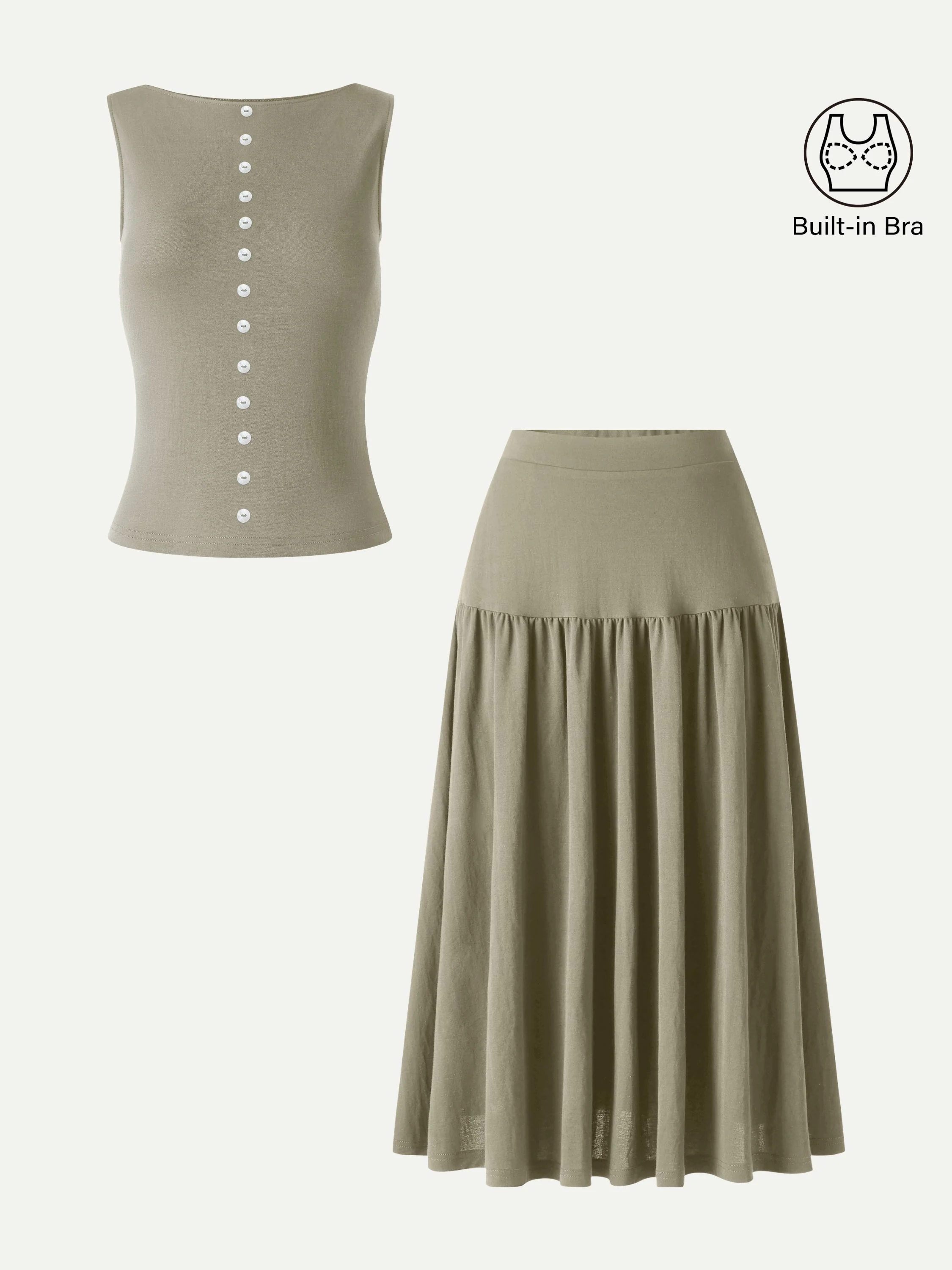 2Pcs Set Cropped Bra Top & Midi Skirt with Pockets - Image 11