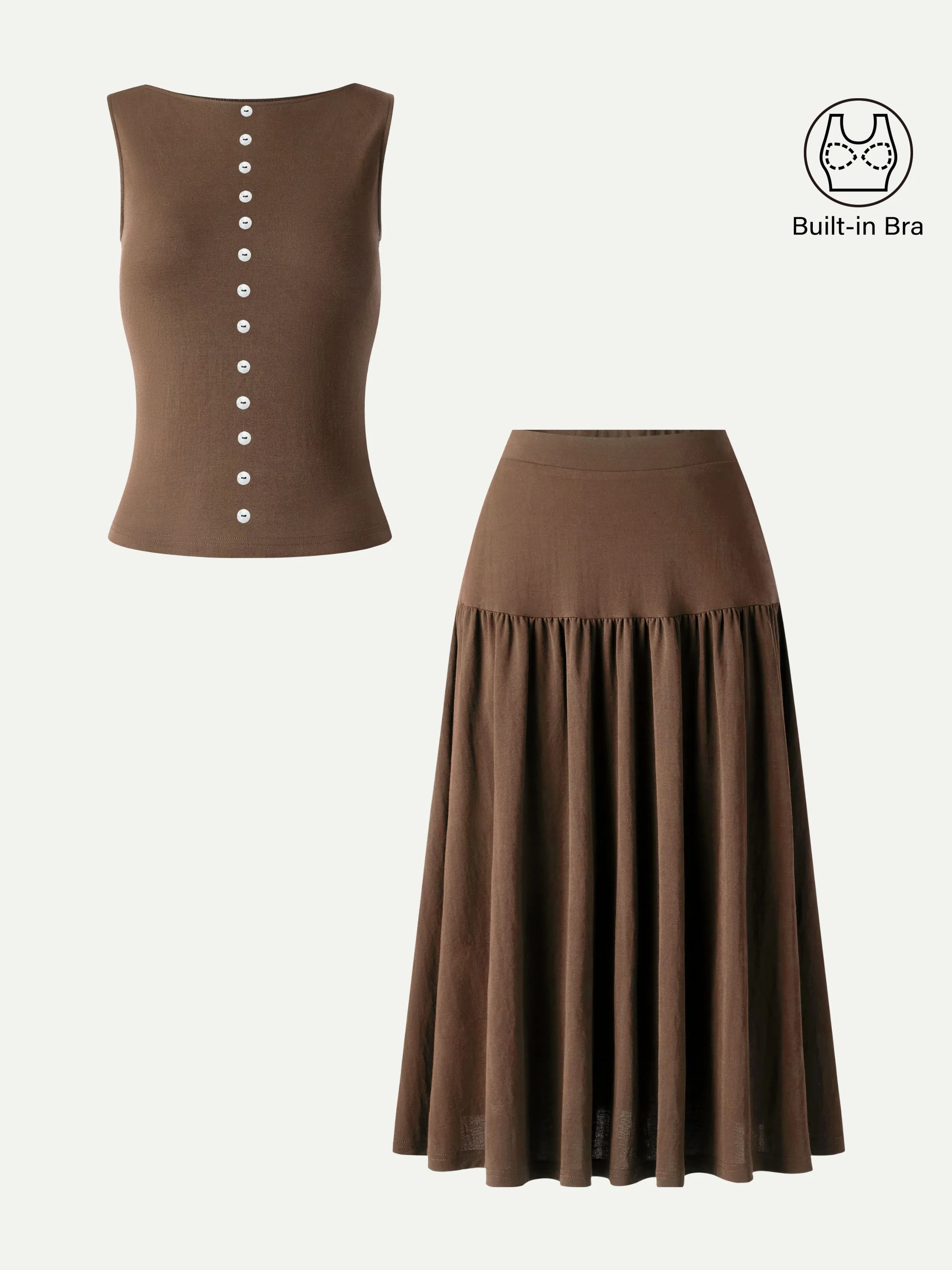 2Pcs Set Cropped Bra Top & Midi Skirt with Pockets - Image 12