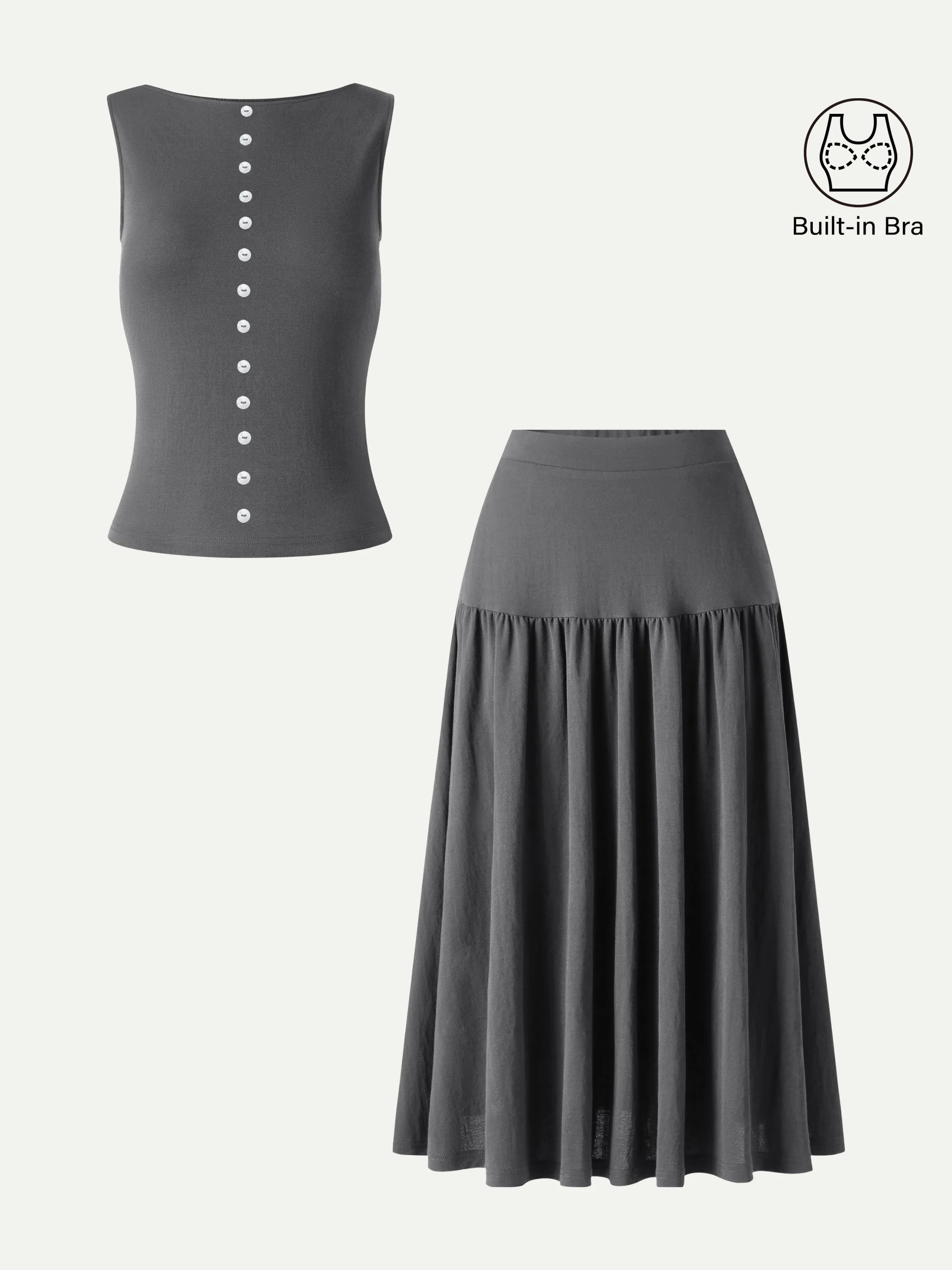 2Pcs Set Cropped Bra Top & Midi Skirt with Pockets - Image 13