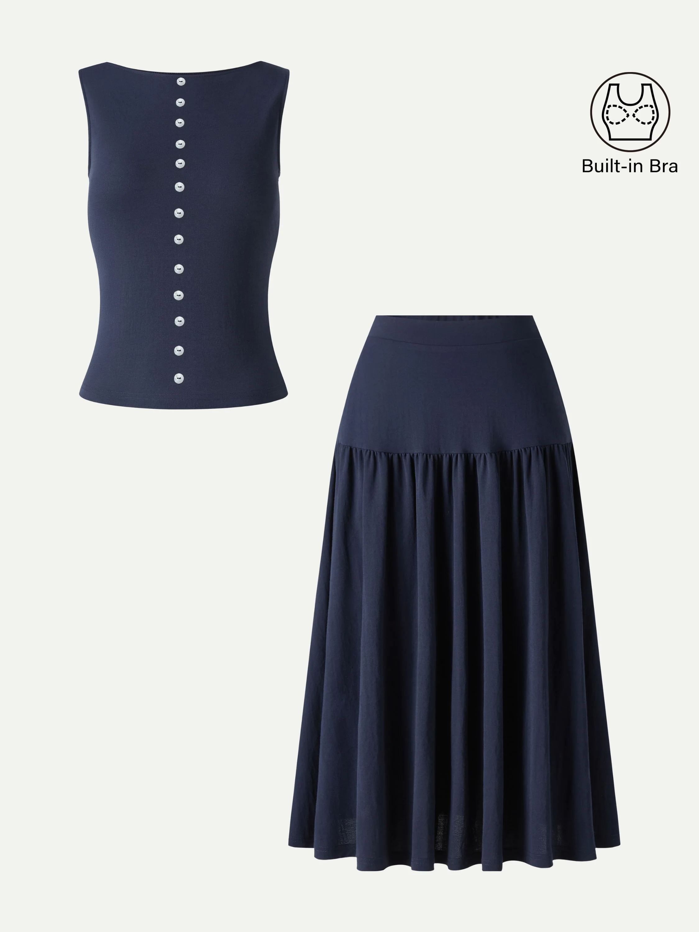 2Pcs Set Cropped Bra Top & Midi Skirt with Pockets - Image 9