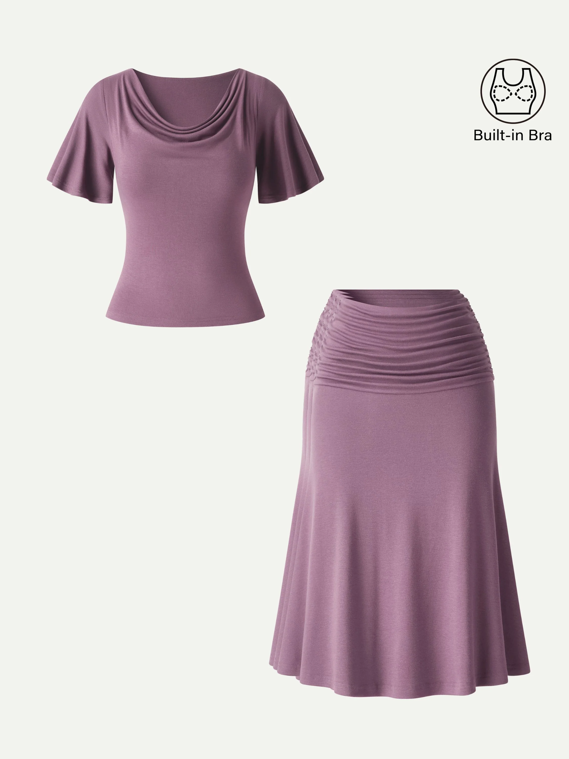 2Pcs Set Flutter Sleeve Bra Top & Midi Mermaid Skirt - Image 10