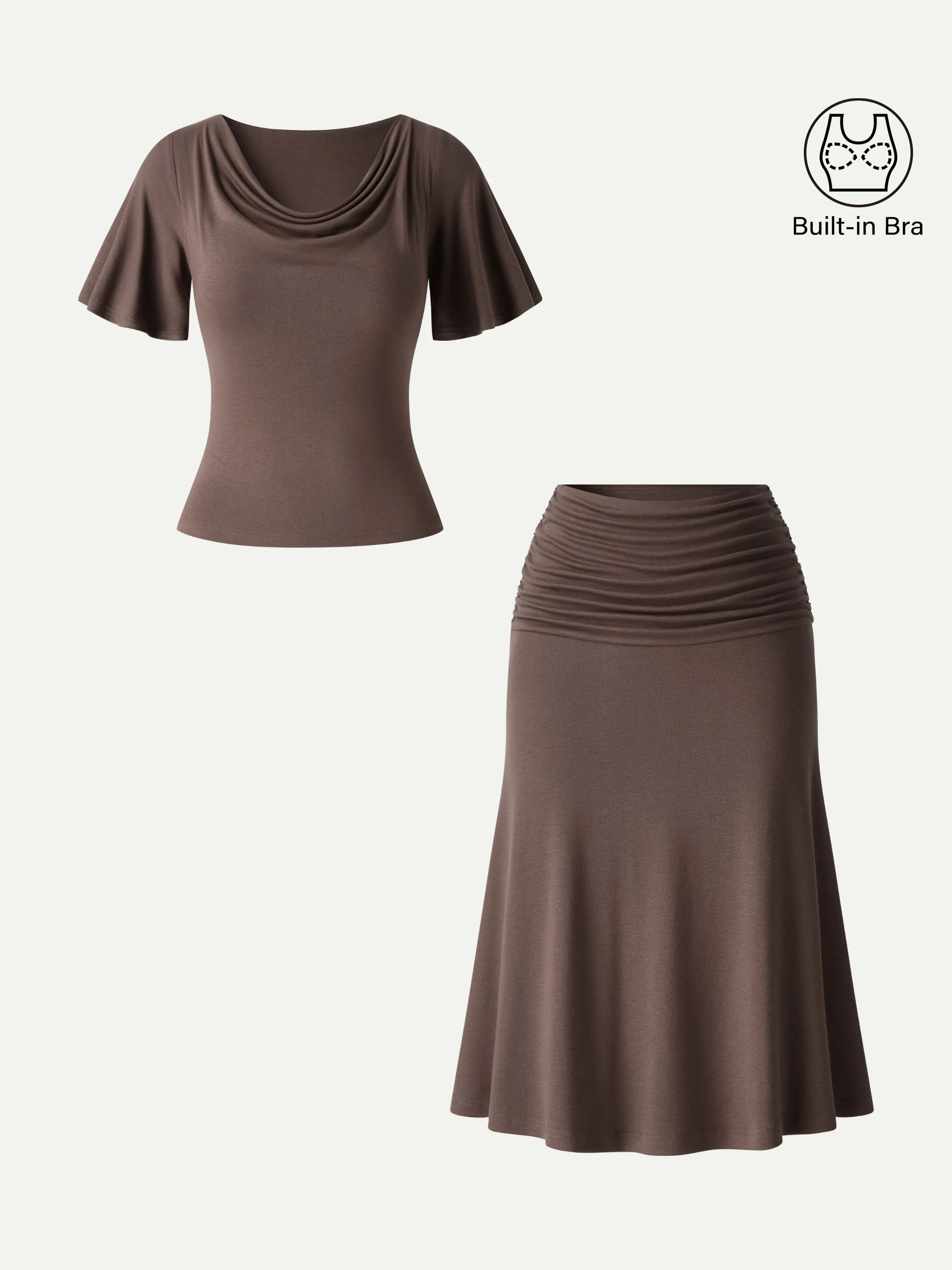 2Pcs Set Flutter Sleeve Bra Top & Midi Mermaid Skirt - Image 5