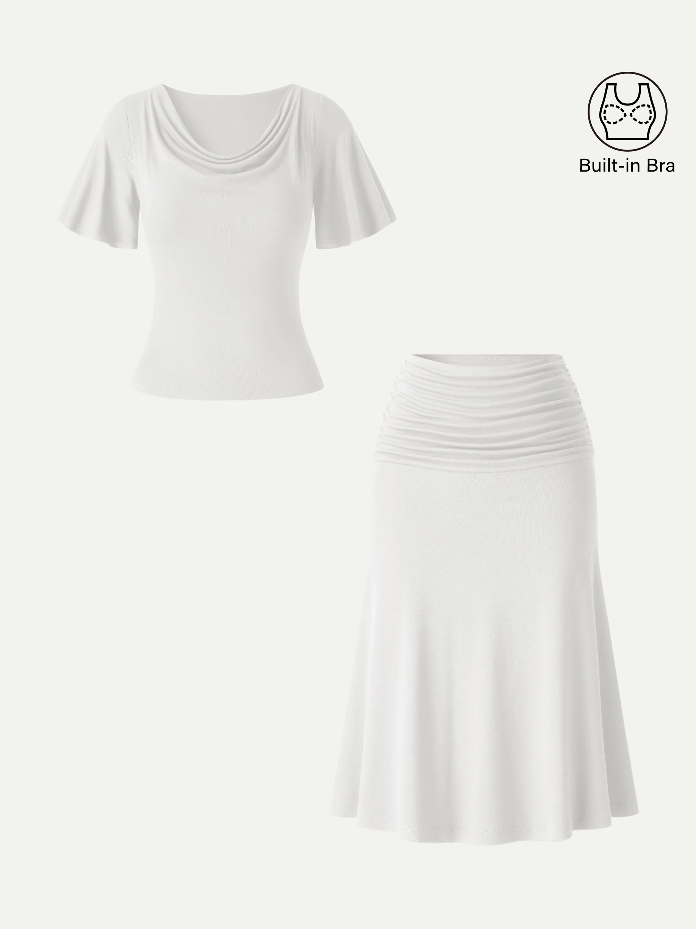 2Pcs Set Flutter Sleeve Bra Top & Midi Mermaid Skirt - Image 6