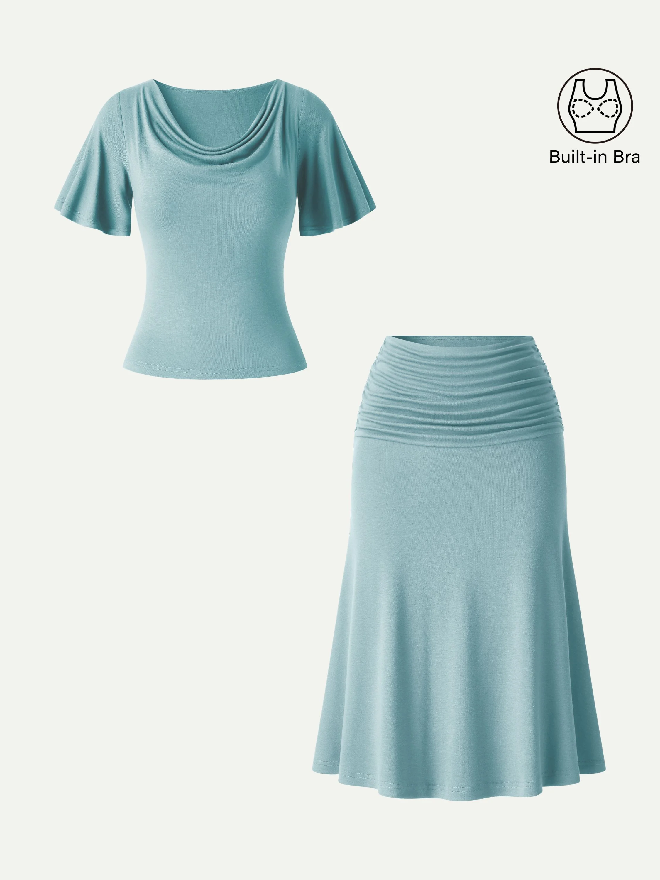 2Pcs Set Flutter Sleeve Bra Top & Midi Mermaid Skirt - Image 8