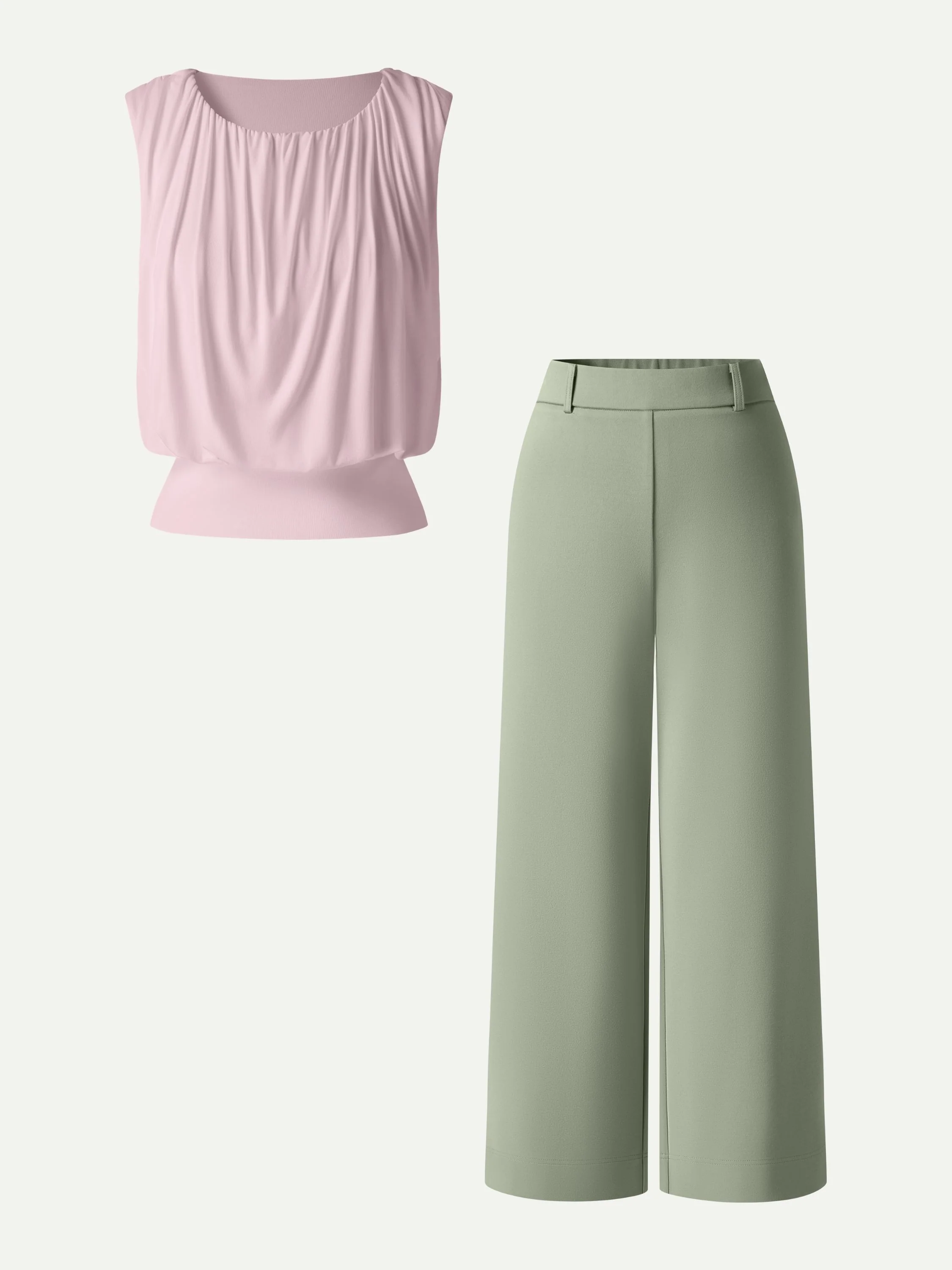 2Pcs Set Gathered Bra Top & Cropped Wide Leg Pants - Image 4