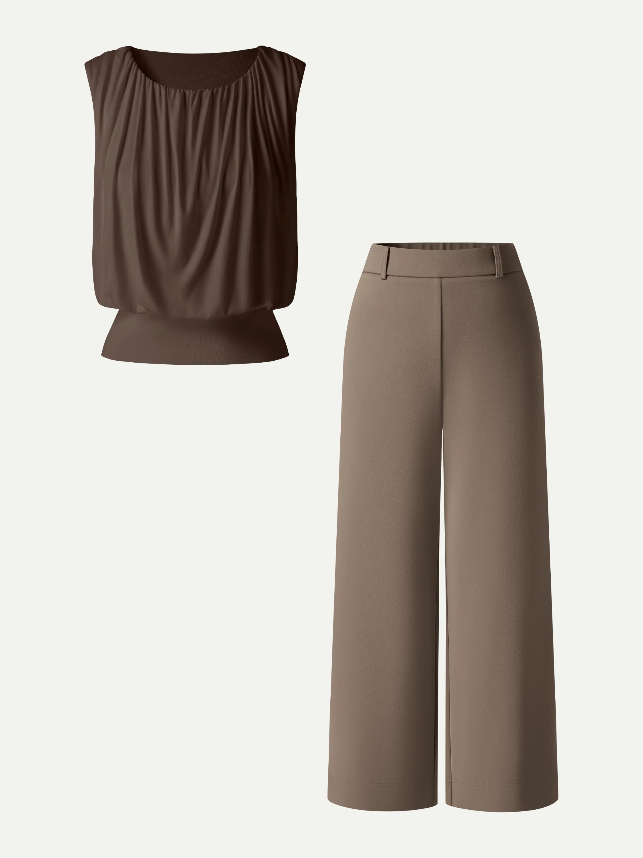 2Pcs Set Gathered Bra Top & Cropped Wide Leg Pants - Image 5