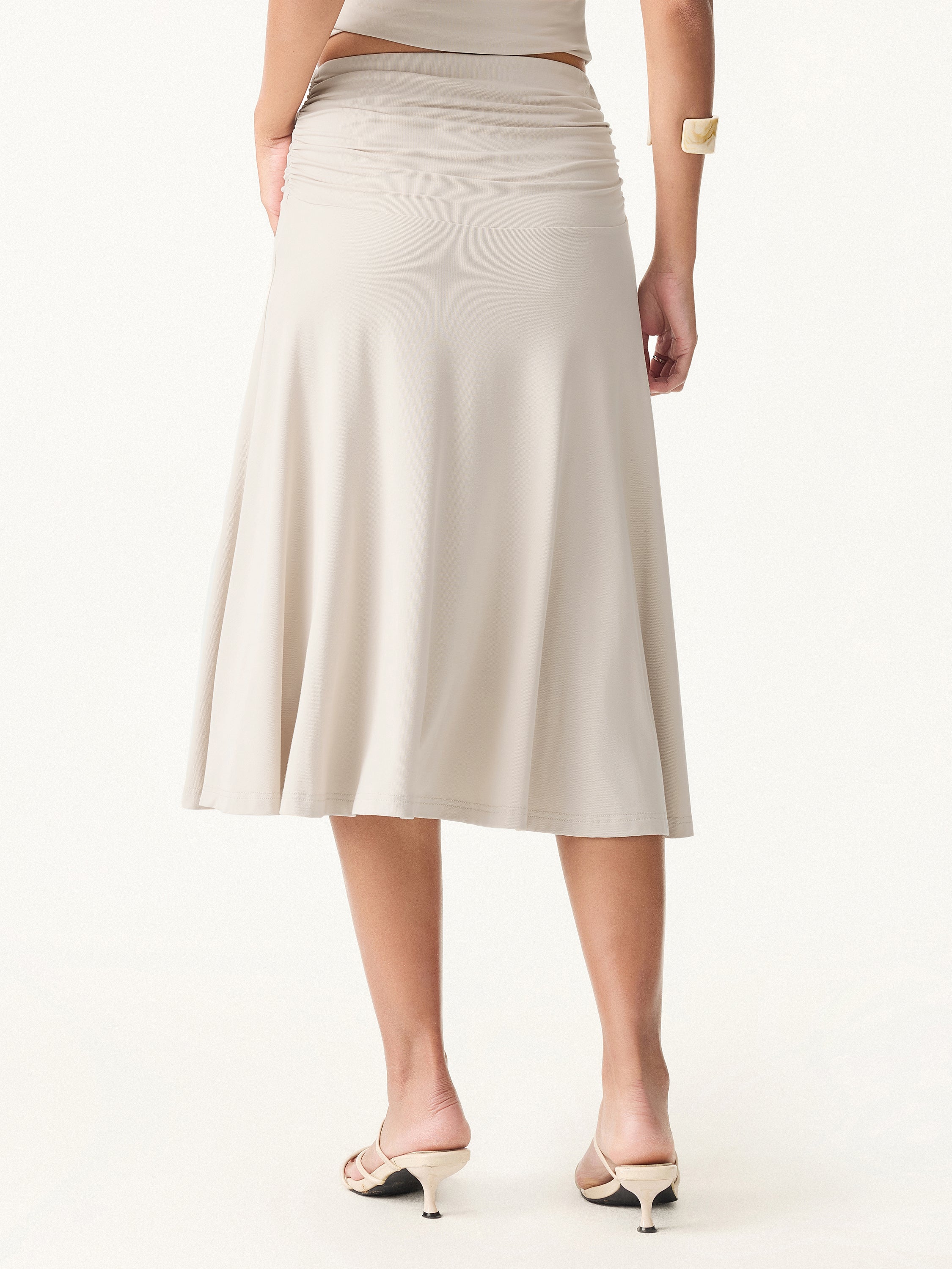 2Pcs Set One Shoulder Twisted Bra Tank & Side Ruched A-line Midi Skirt - Image 12
