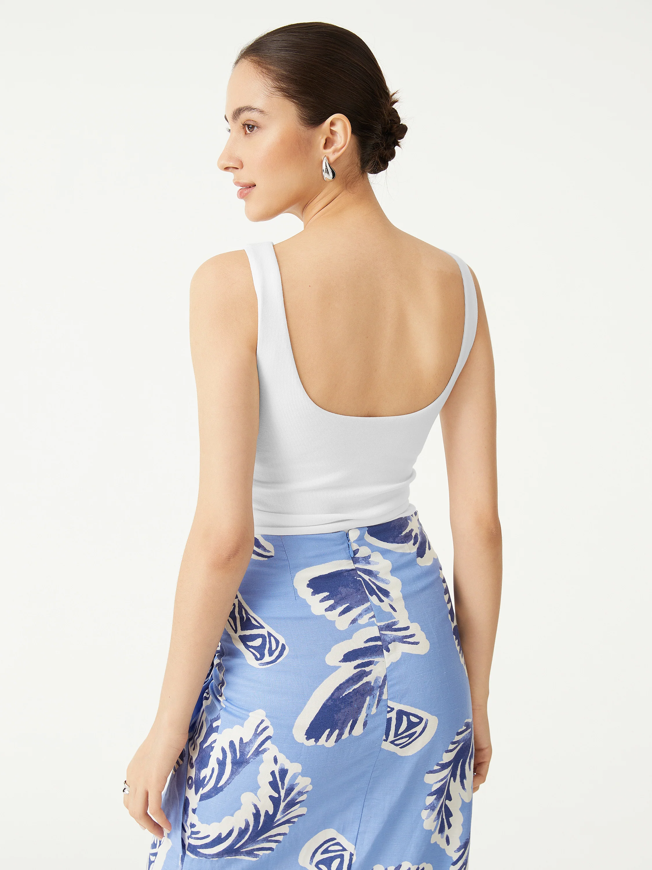 2Pcs Set Open Back Bra Tank & Side Ruched A-line Midi Skirt - Image 7