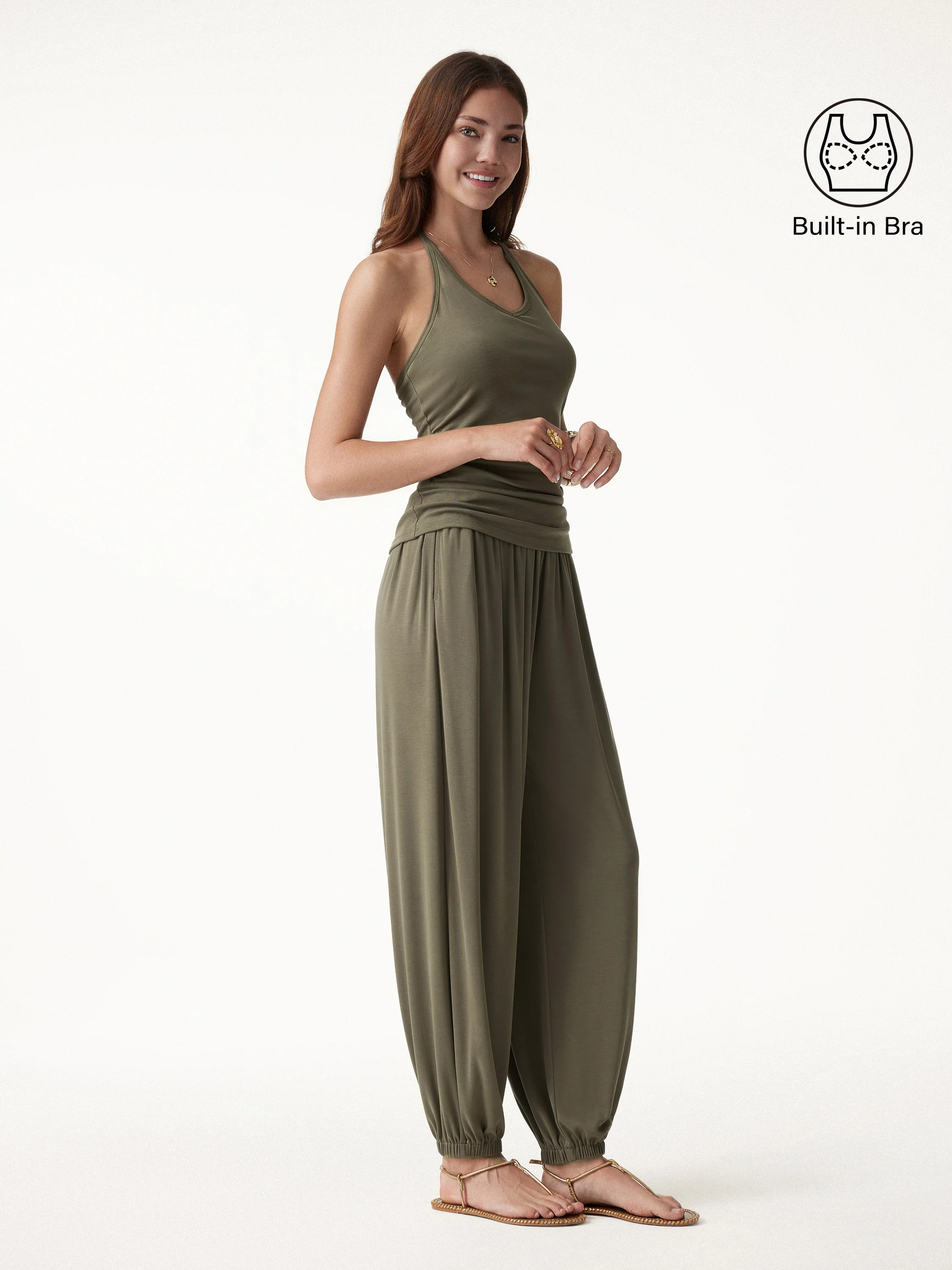 2Pcs Set Open Back Bra Top & Balloon Pants with Pockets - Image 3