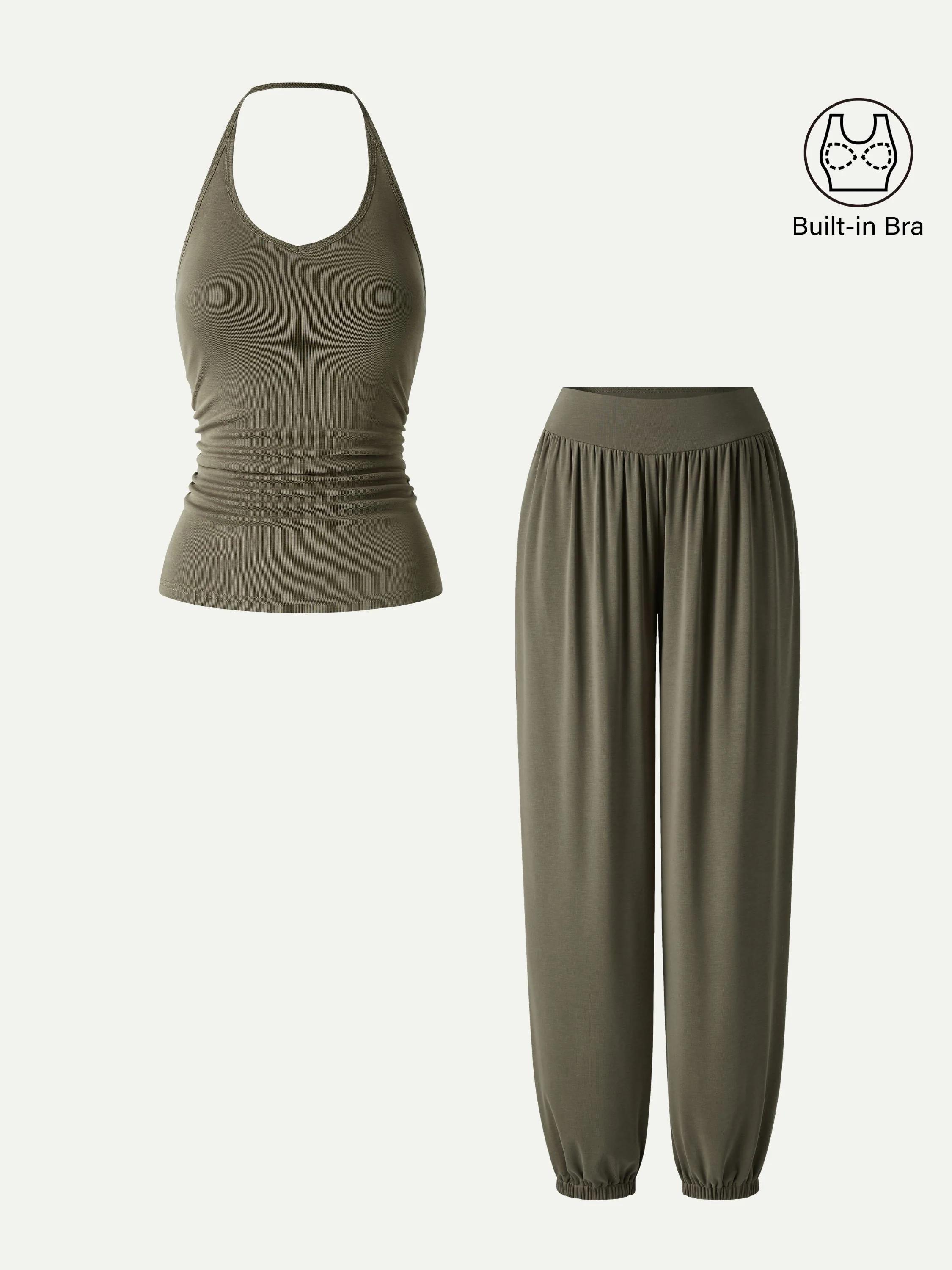 2Pcs Set Open Back Bra Top & Balloon Pants with Pockets - Image 4