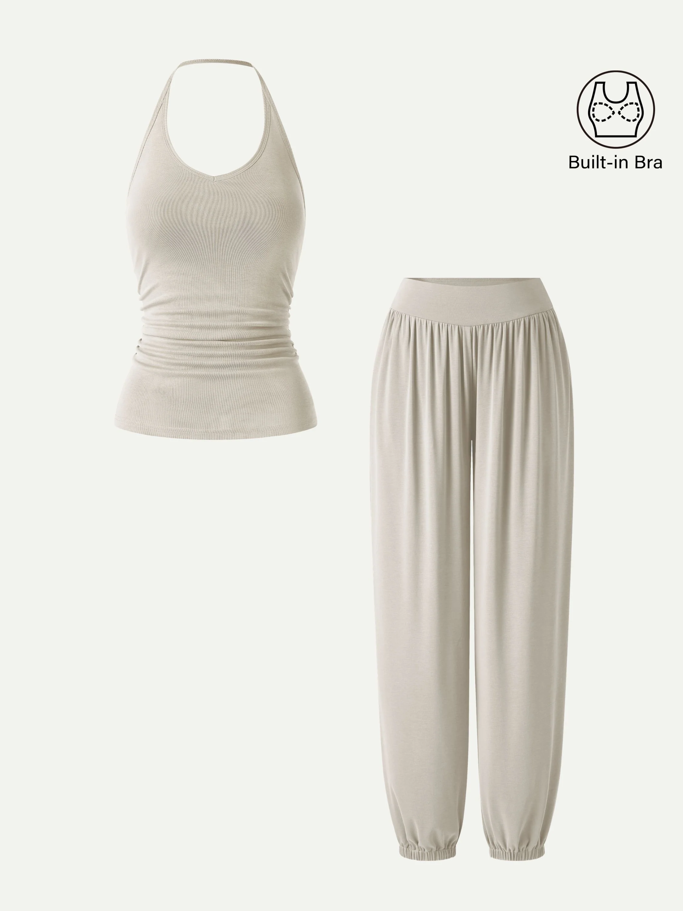 2Pcs Set Open Back Bra Top & Balloon Pants with Pockets - Image 5