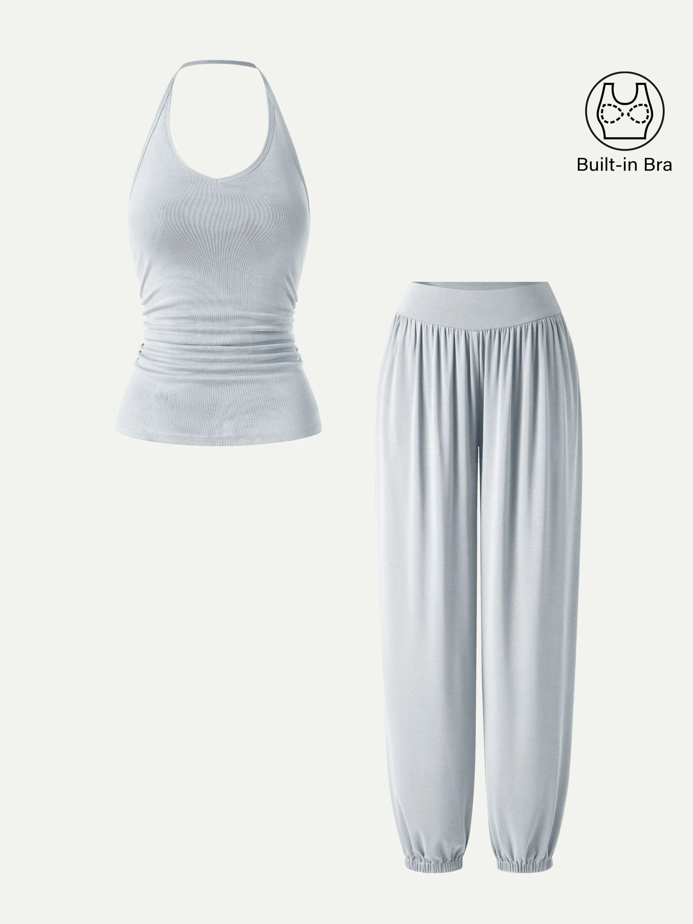 2Pcs Set Open Back Bra Top & Balloon Pants with Pockets - Image 6