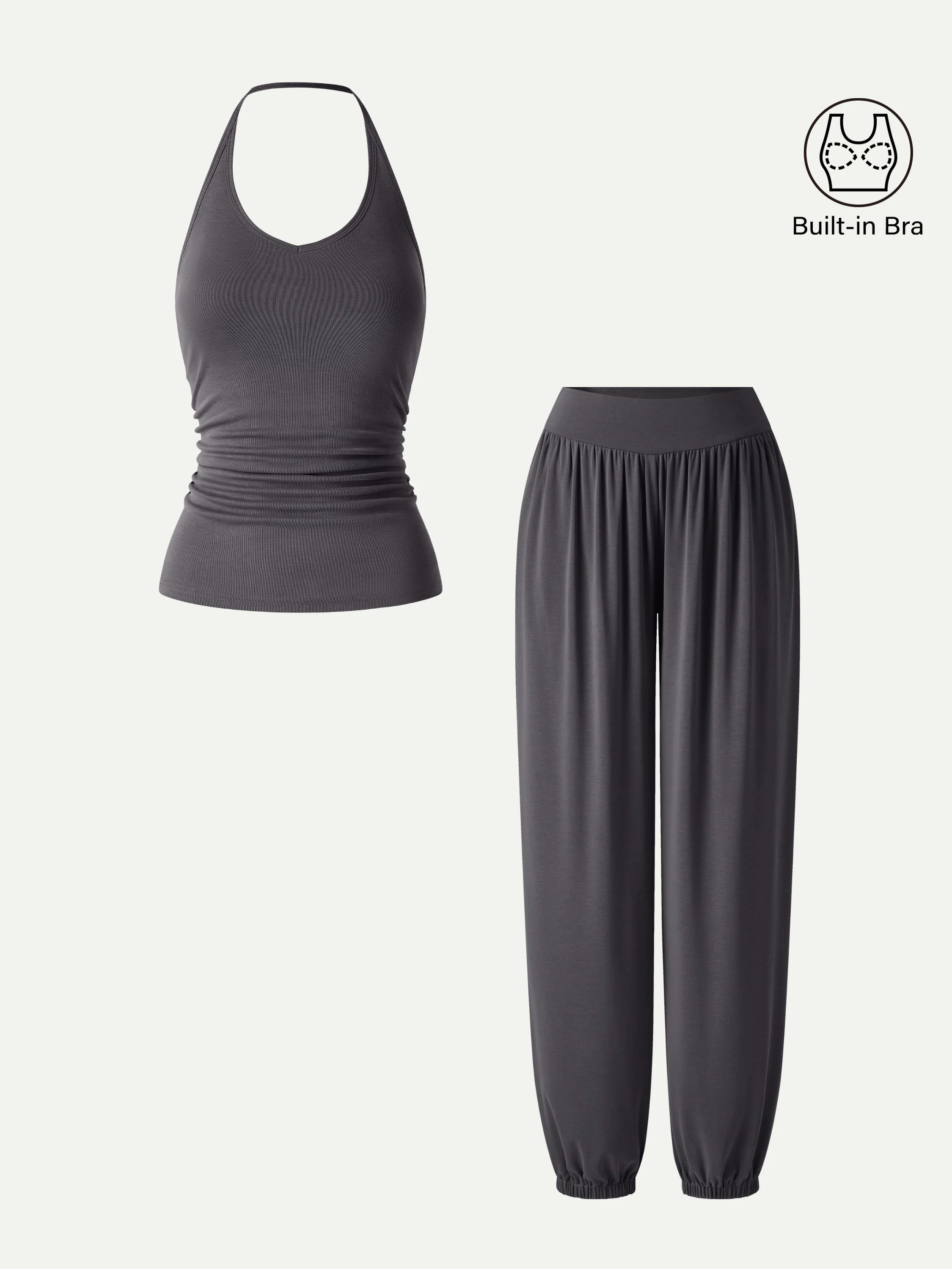 2Pcs Set Open Back Bra Top & Balloon Pants with Pockets - Image 8
