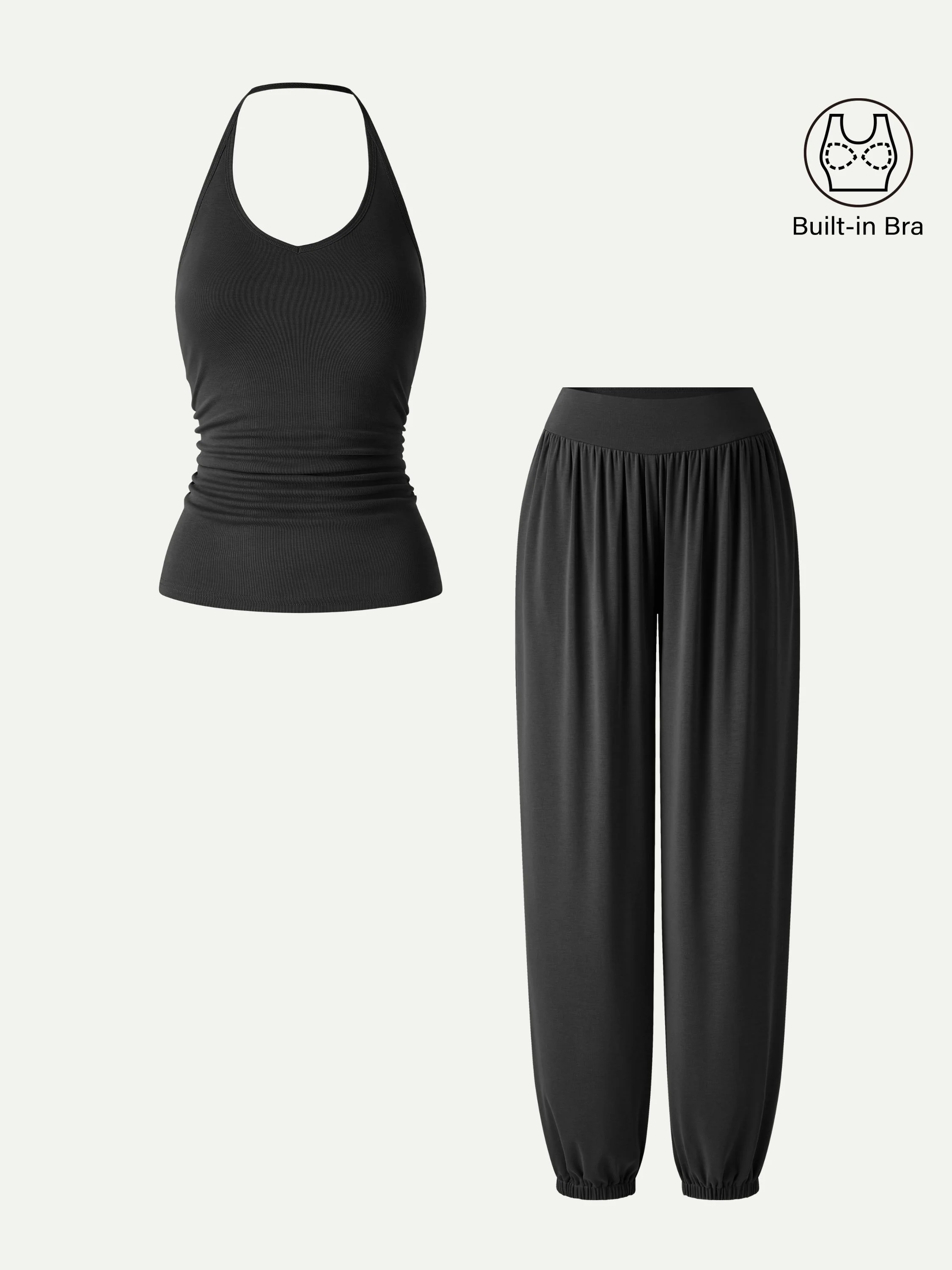 2Pcs Set Open Back Bra Top & Balloon Pants with Pockets - Image 9