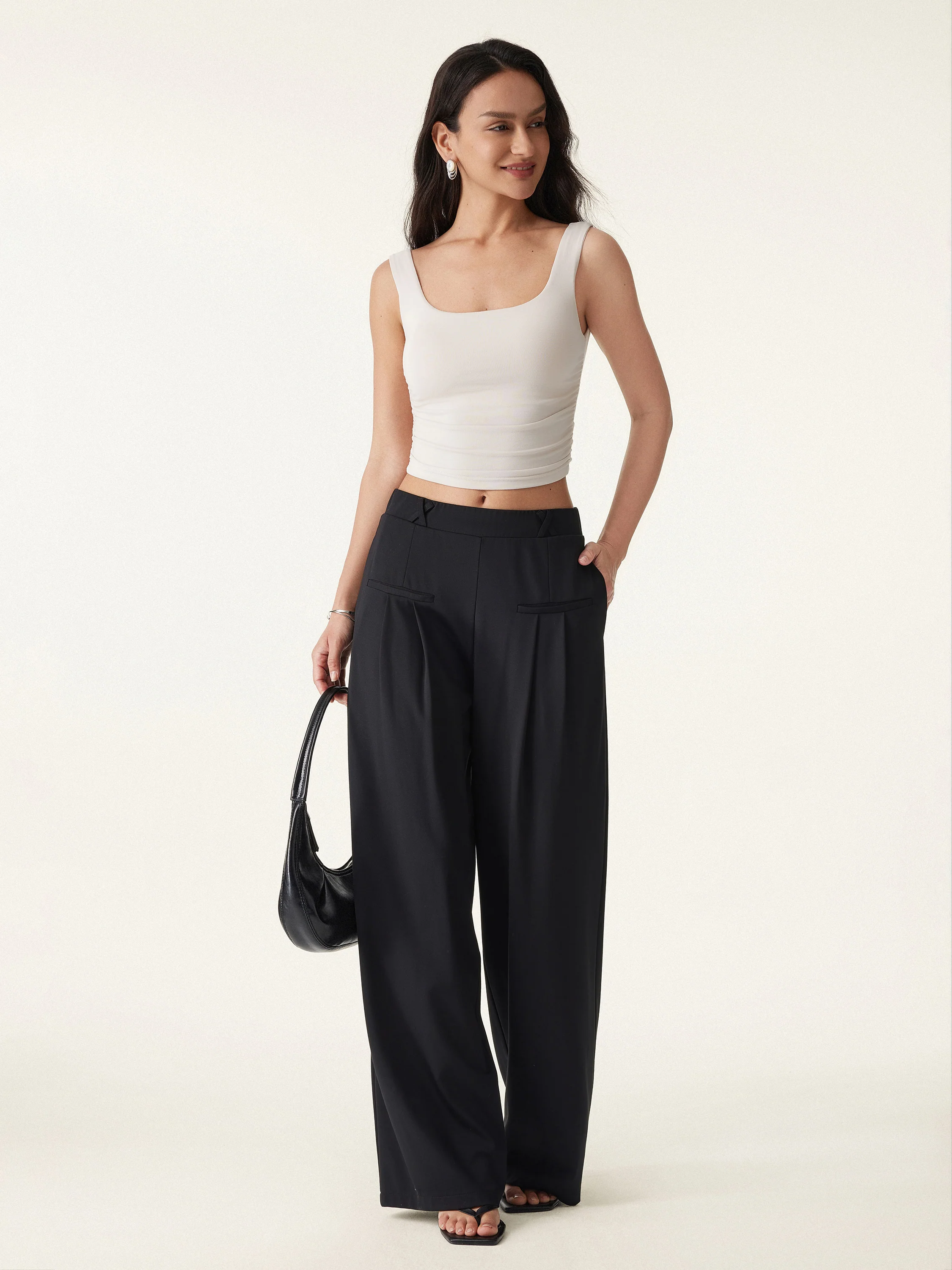 2Pcs Set Open Back Bra Tank & Mid Rise Wide Leg Trouser with Pockets - Image 11