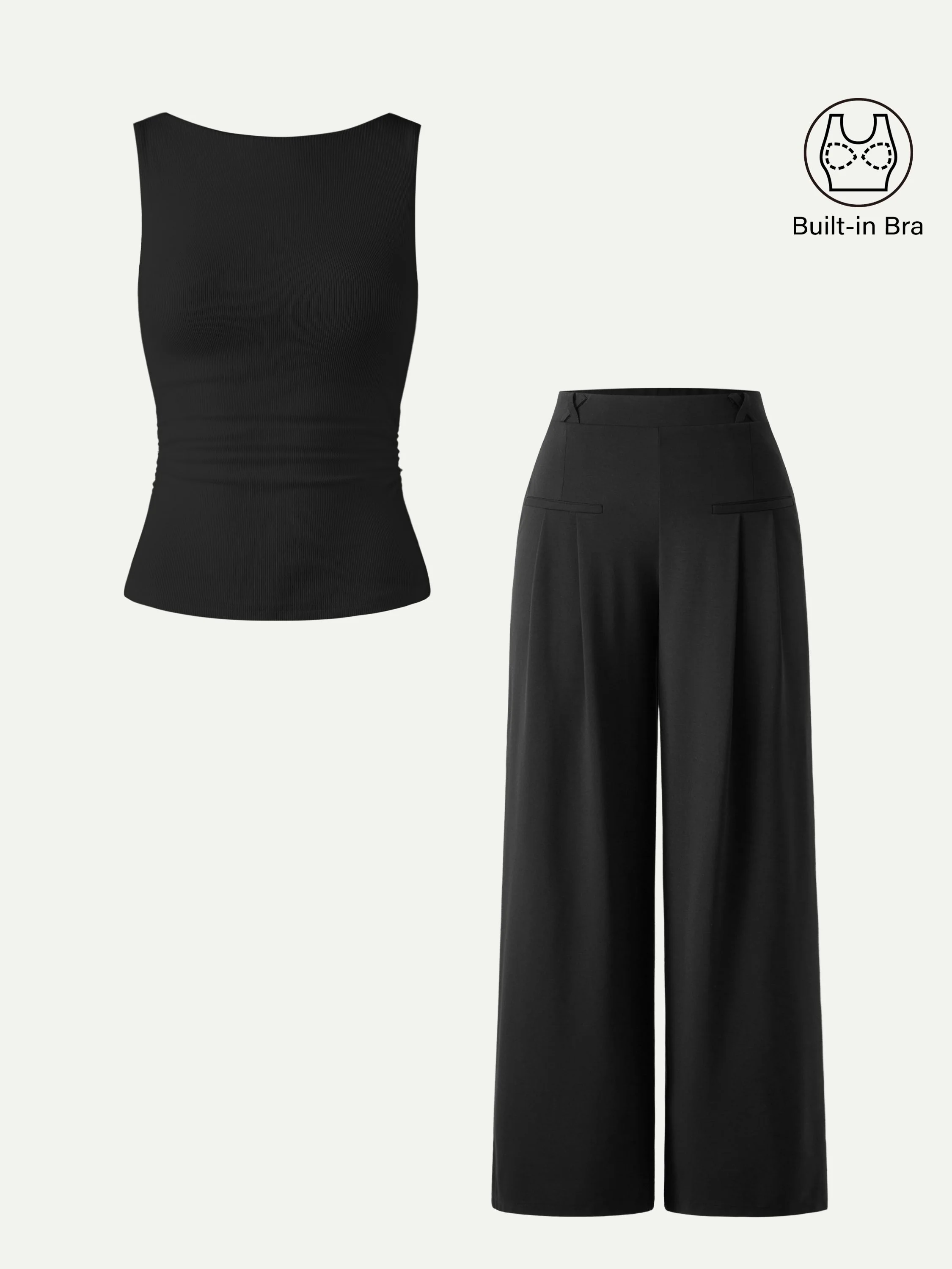 Drapey Bamboo Ponte Mid Rise Wide Leg Trouser with Pockets