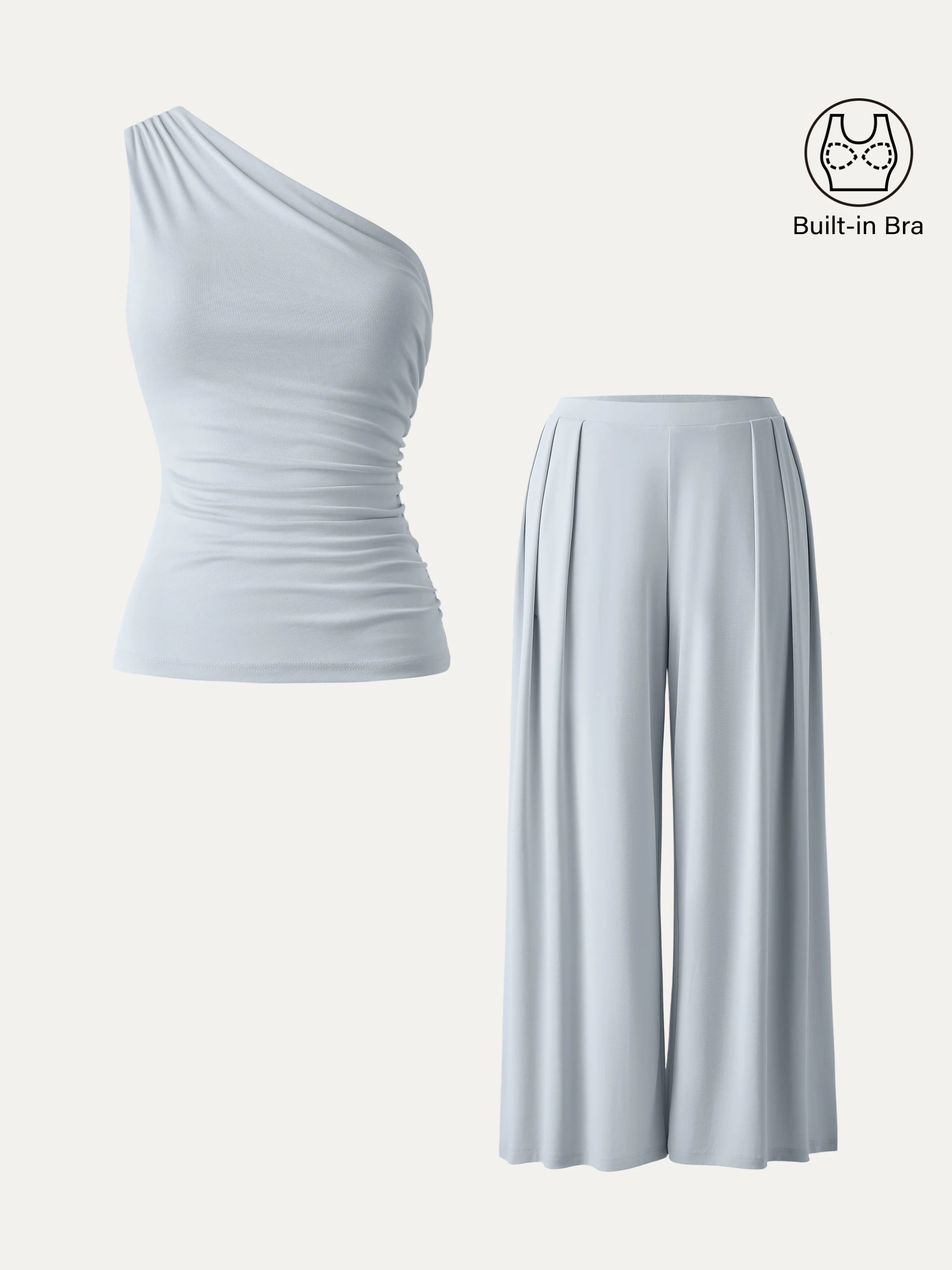 2Pcs Set Regular Wide Leg Palazzo Pant with Pockets & Ruched Bra Tank - Image 4