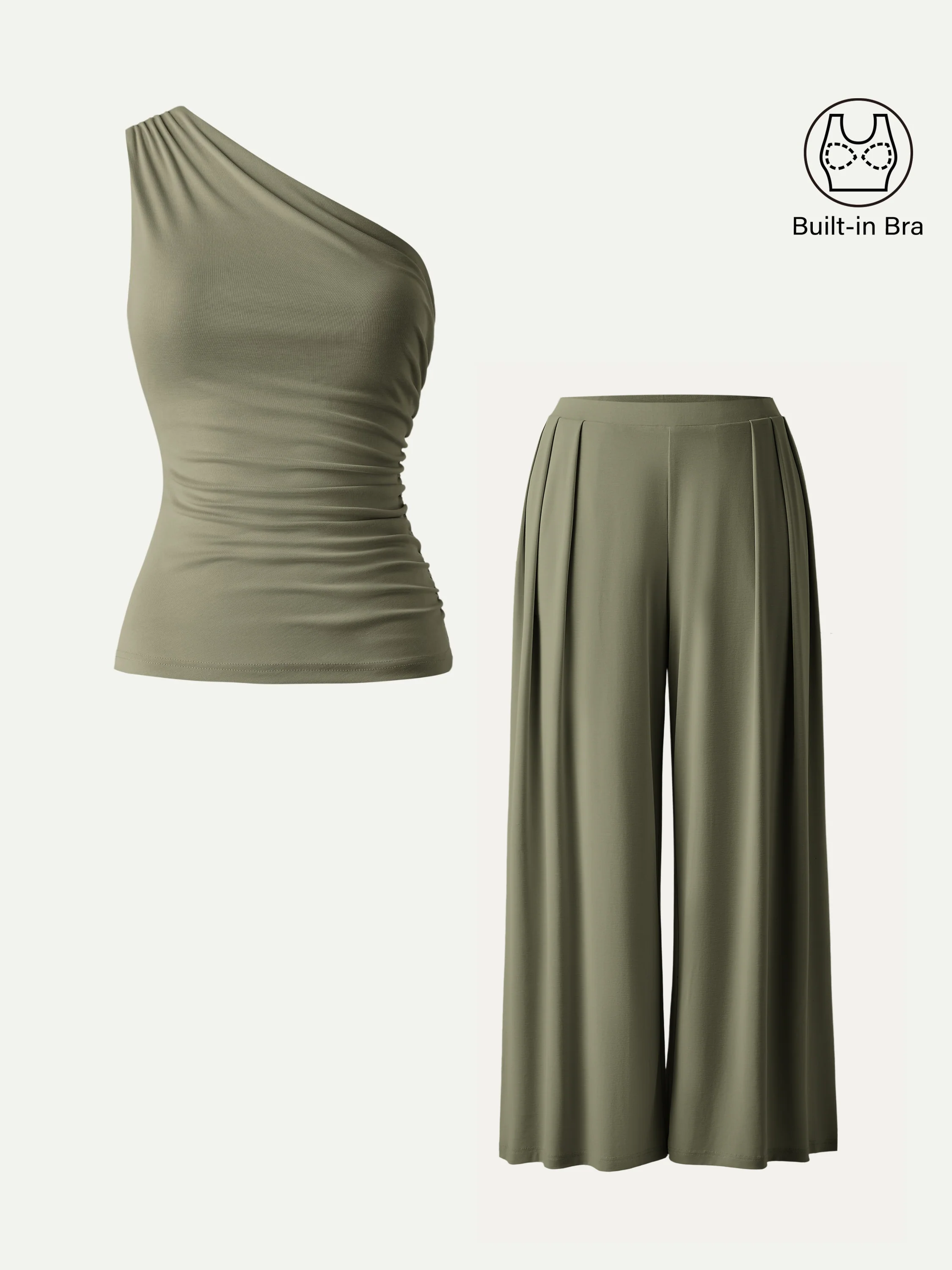 2Pcs Set Regular Wide Leg Palazzo Pant with Pockets & Ruched Bra Tank - Image 5