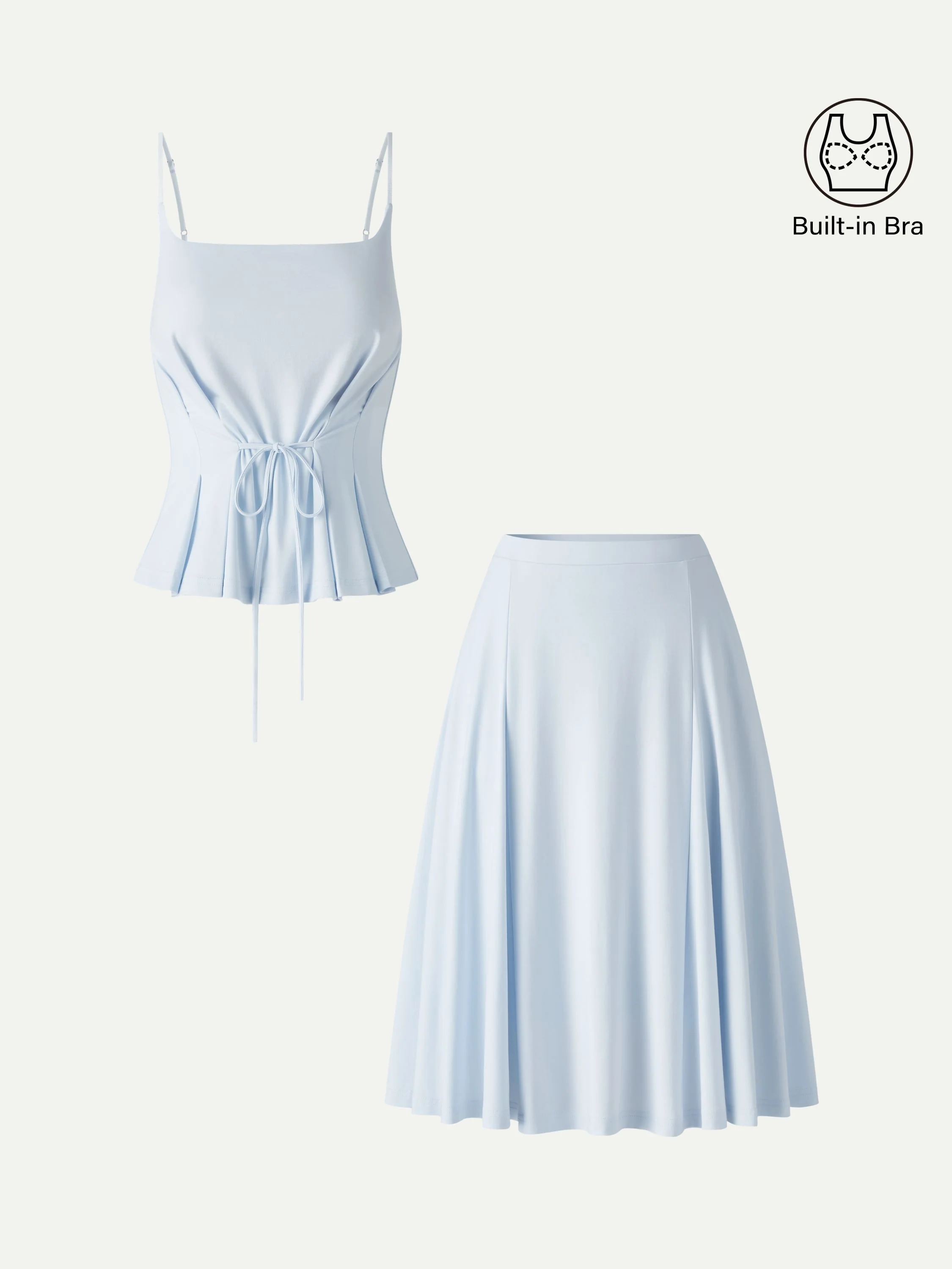 2Pcs Set Ponte Spaghetti Brami & Midi Skirt with Pockets - Image 11
