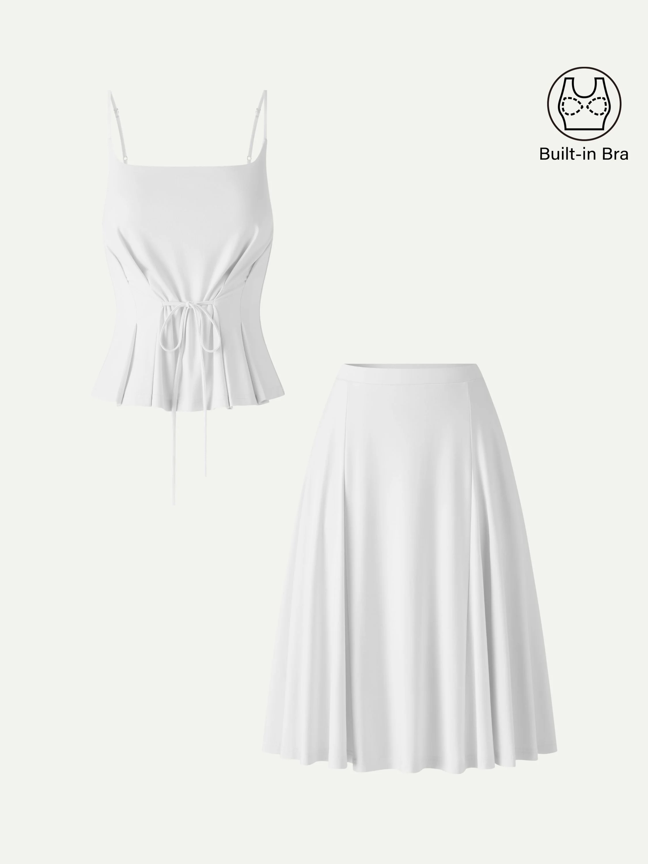 2Pcs Set Ponte Spaghetti Brami & Midi Skirt with Pockets - Image 12