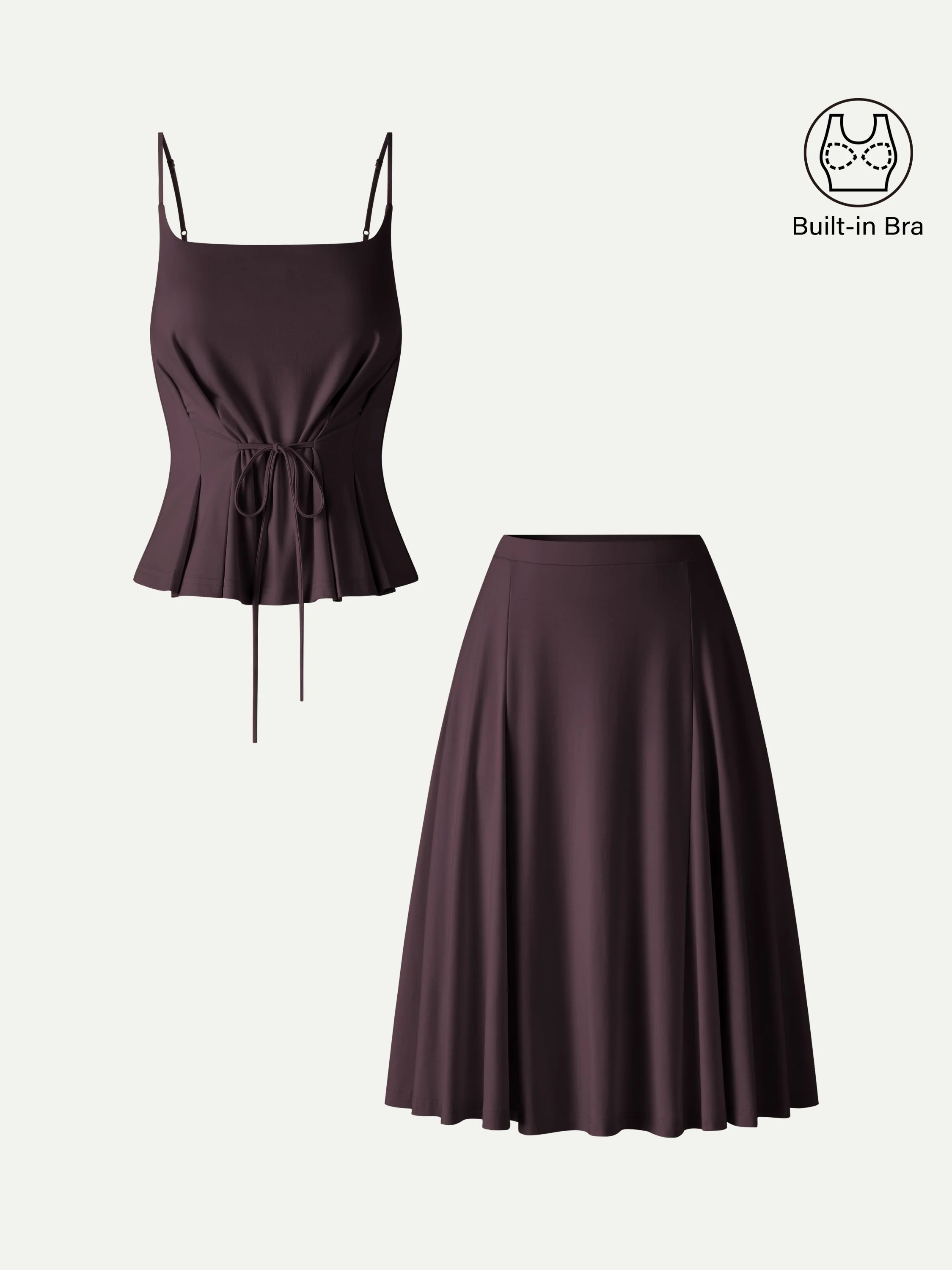 2Pcs Set Ponte Spaghetti Brami & Midi Skirt with Pockets - Image 13