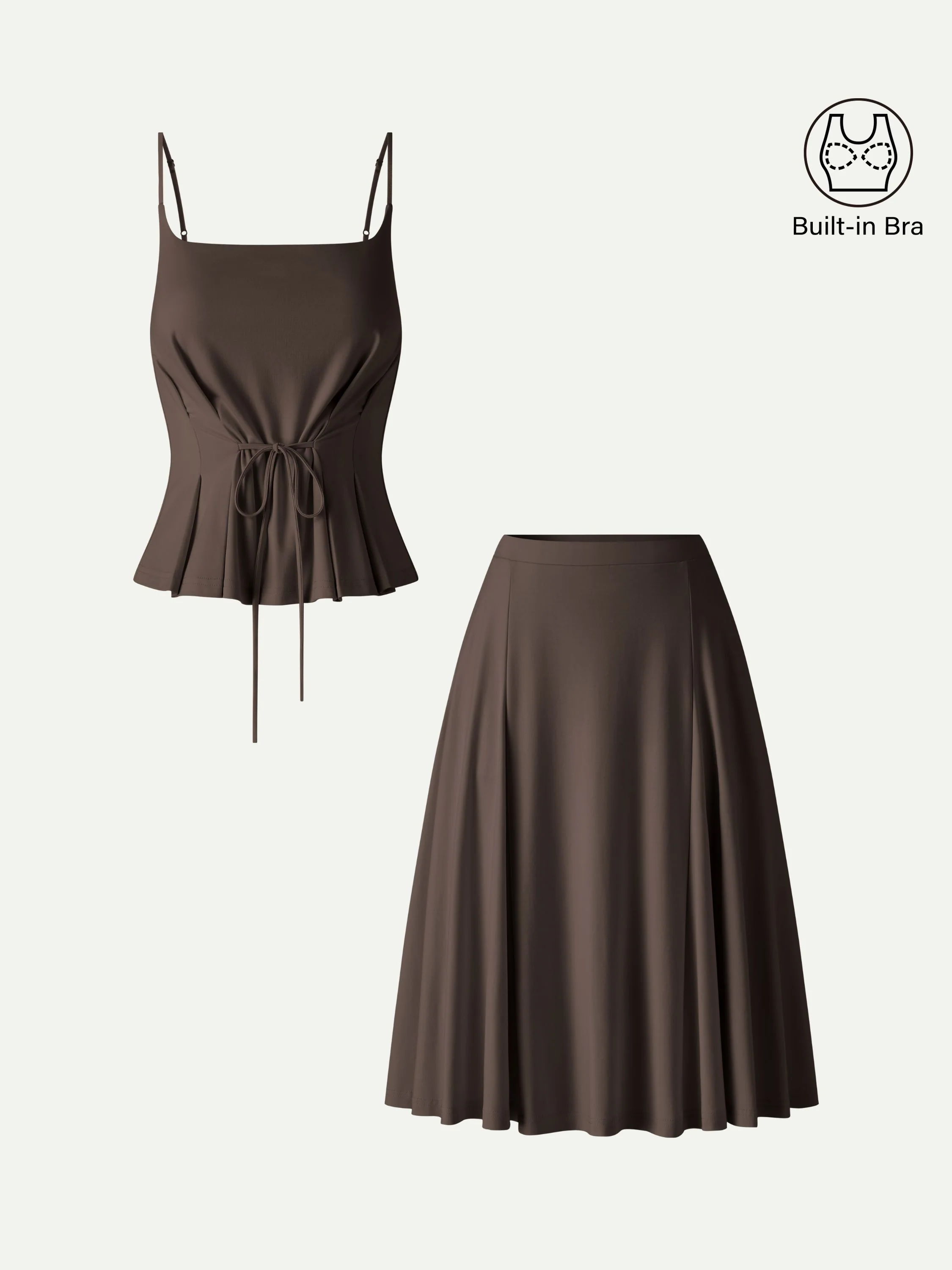 2Pcs Set Ponte Spaghetti Brami & Midi Skirt with Pockets - Image 14