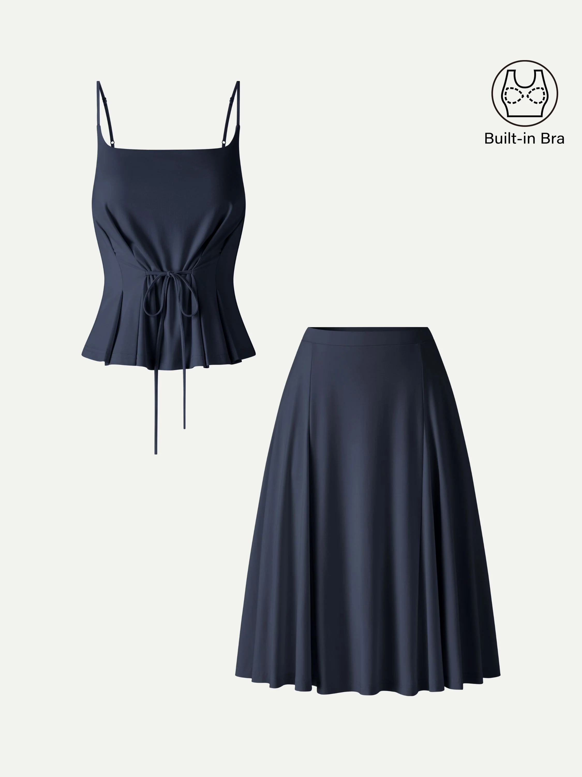 2Pcs Set Ponte Spaghetti Brami & Midi Skirt with Pockets - Image 15