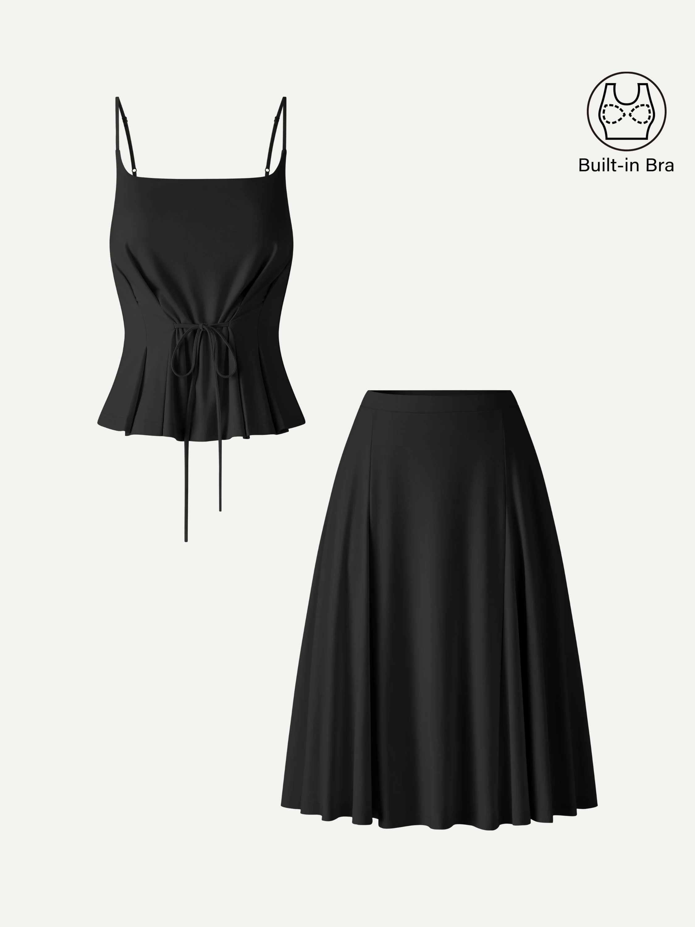 2Pcs Set Ponte Spaghetti Brami & Midi Skirt with Pockets - Image 16