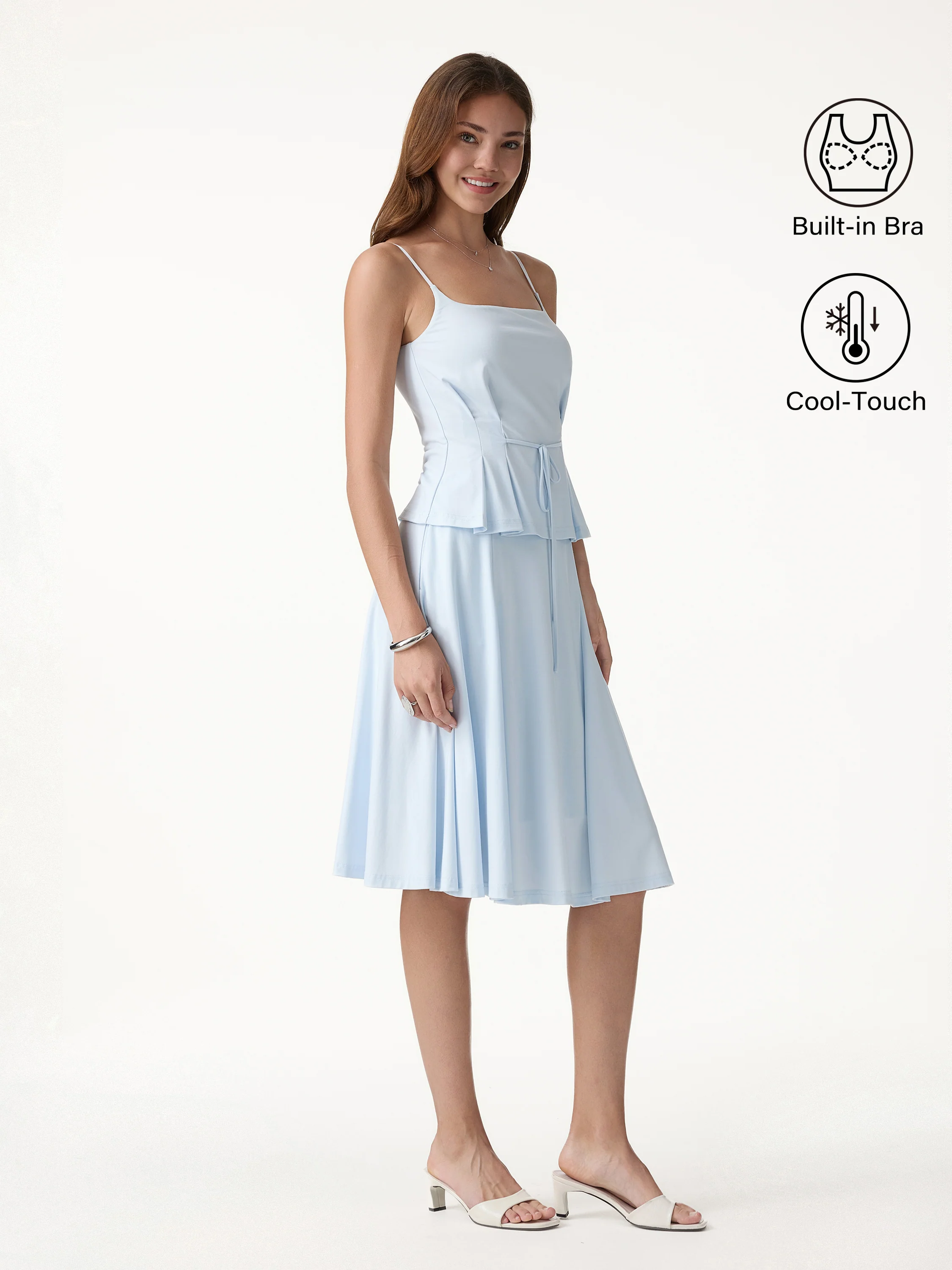 2Pcs Set Ponte Spaghetti Brami & Midi Skirt with Pockets - Image 3