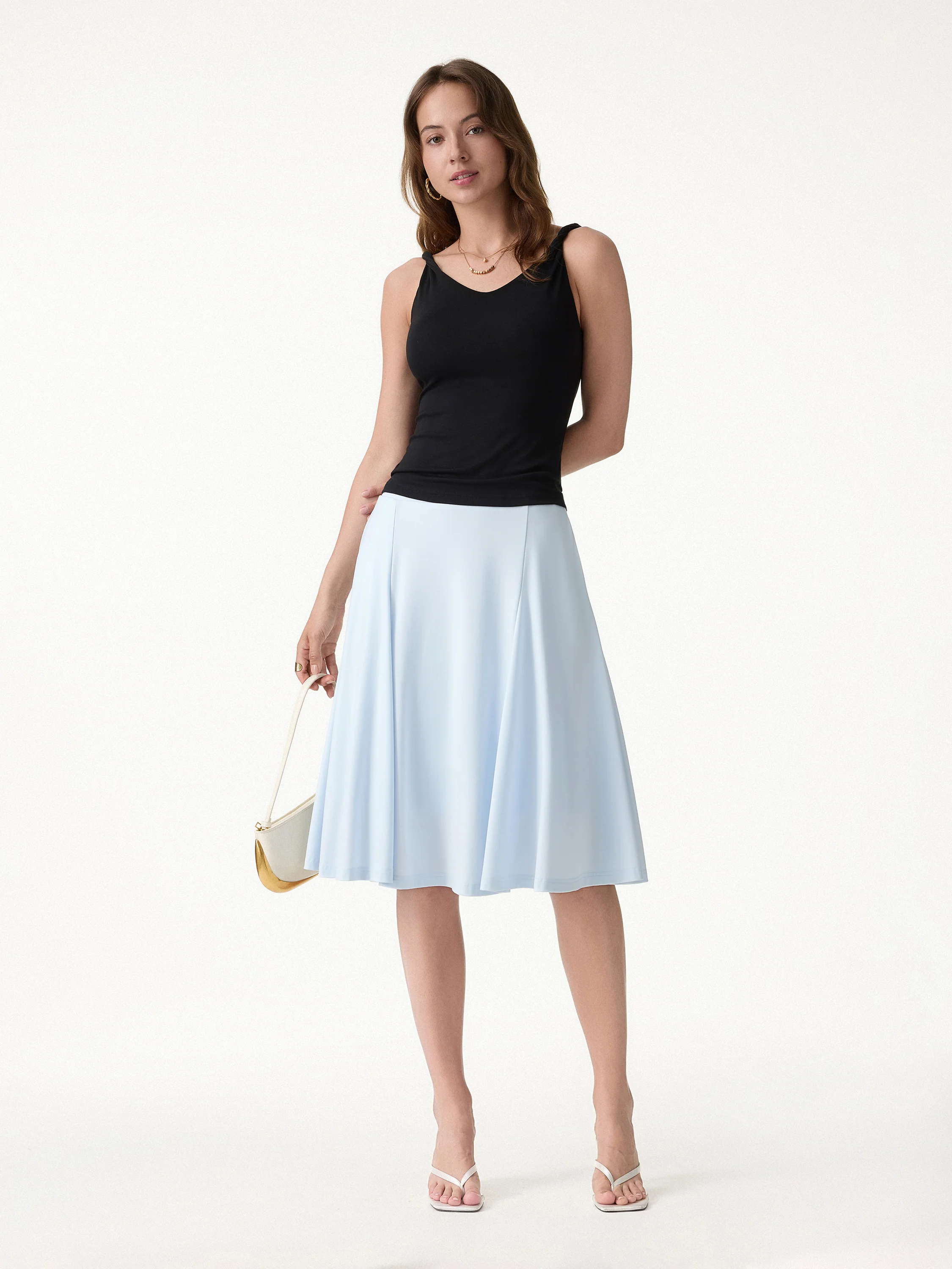 2Pcs Set Ponte Spaghetti Brami & Midi Skirt with Pockets - Image 7