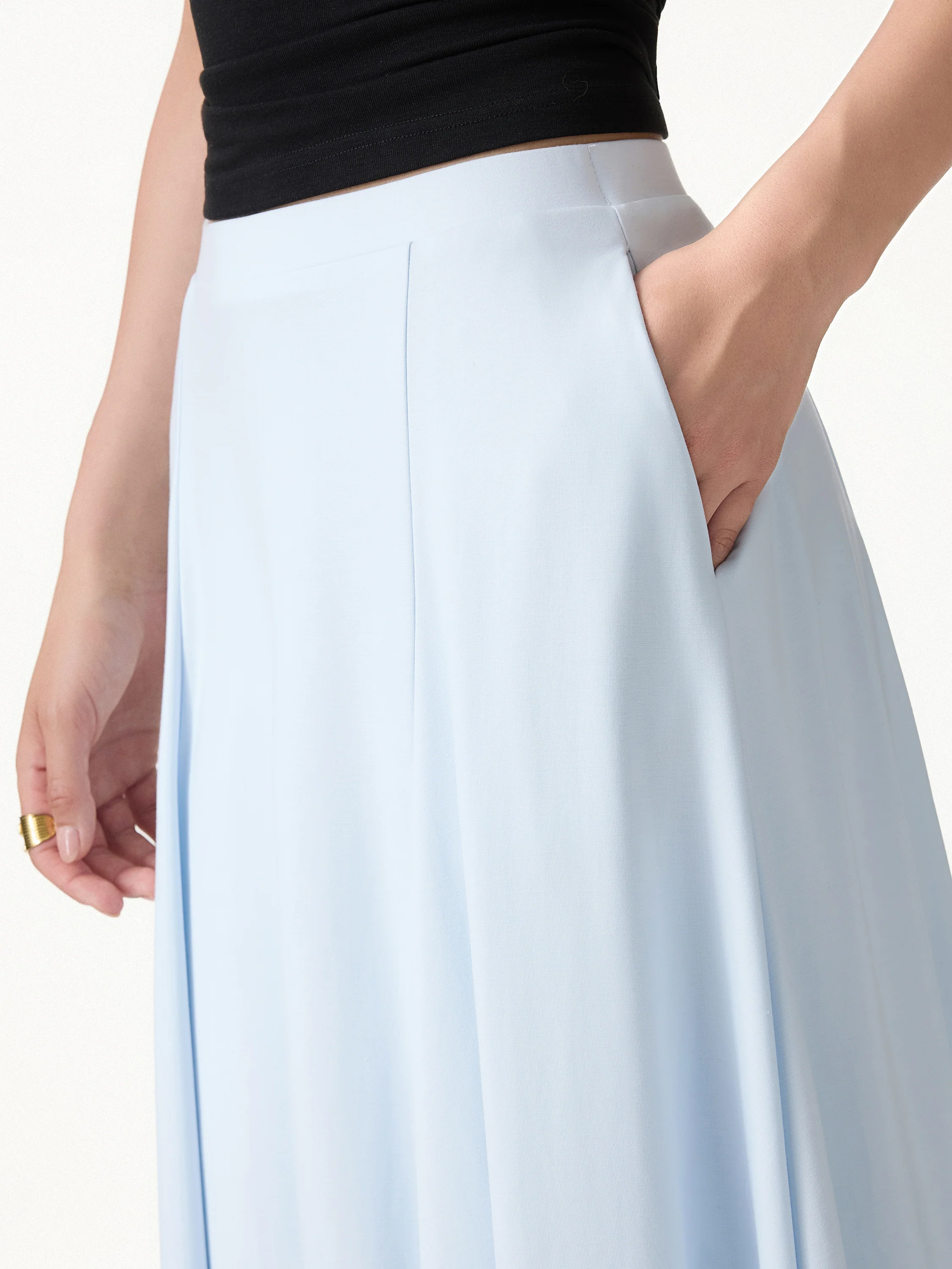 2Pcs Set Relaxed Boatneck Top & Midi Skirt with Pockets - Image 11